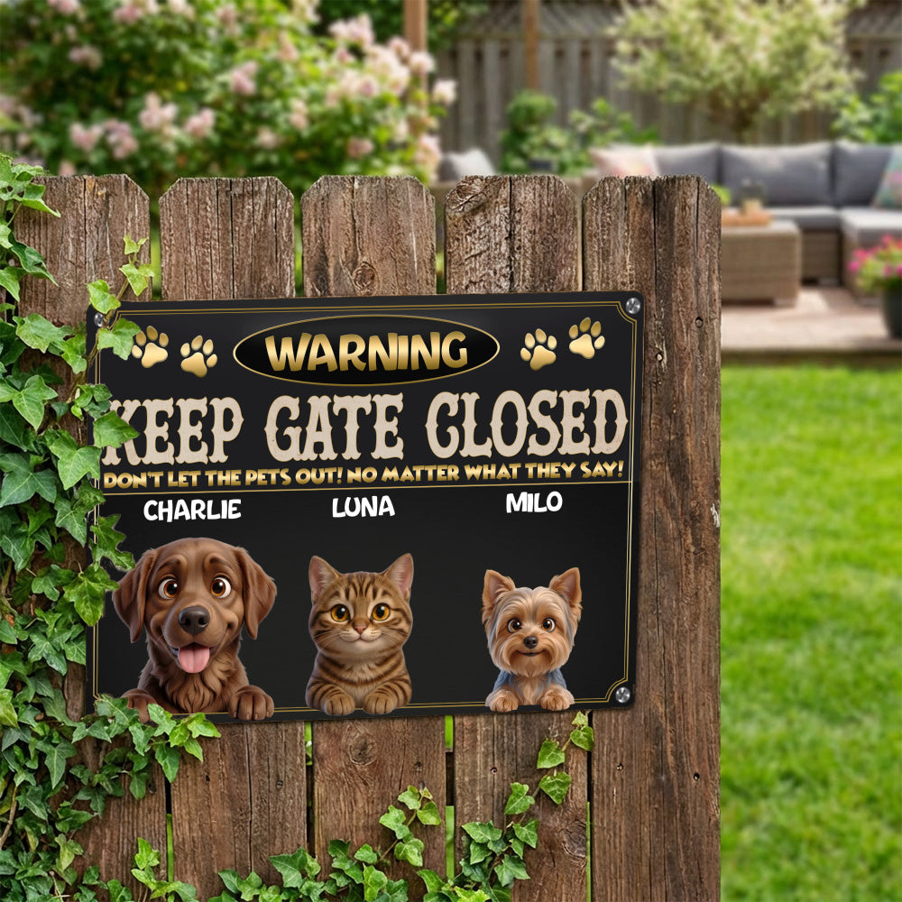 Personalized Dog Metal Sign – Warning Keep Gate Closed – photo 2