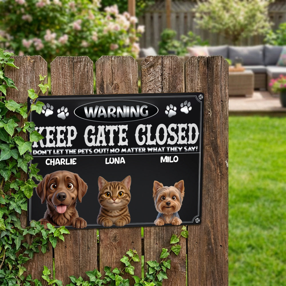 Personalized Dog Metal Sign – Keep Gate Closed Pets – photo 2