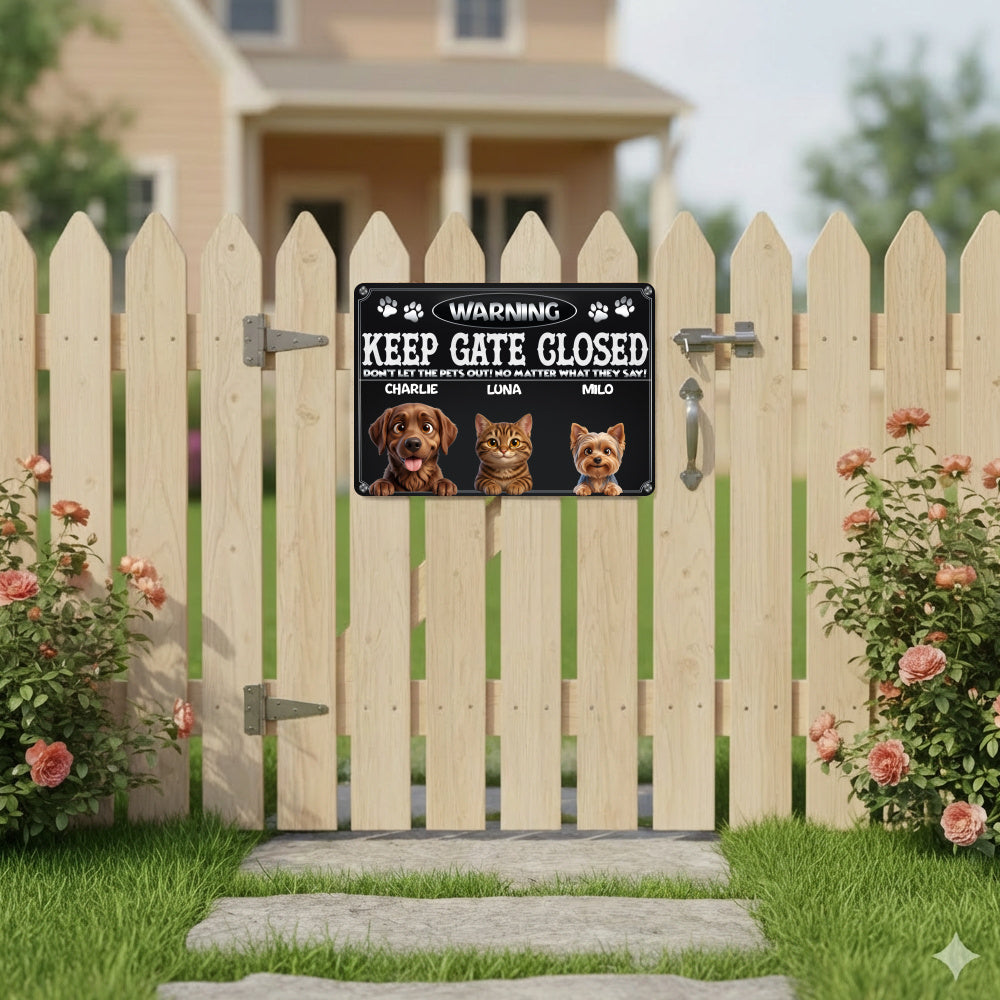 Personalized Dog Metal Sign – Keep Gate Closed Pets – photo 3