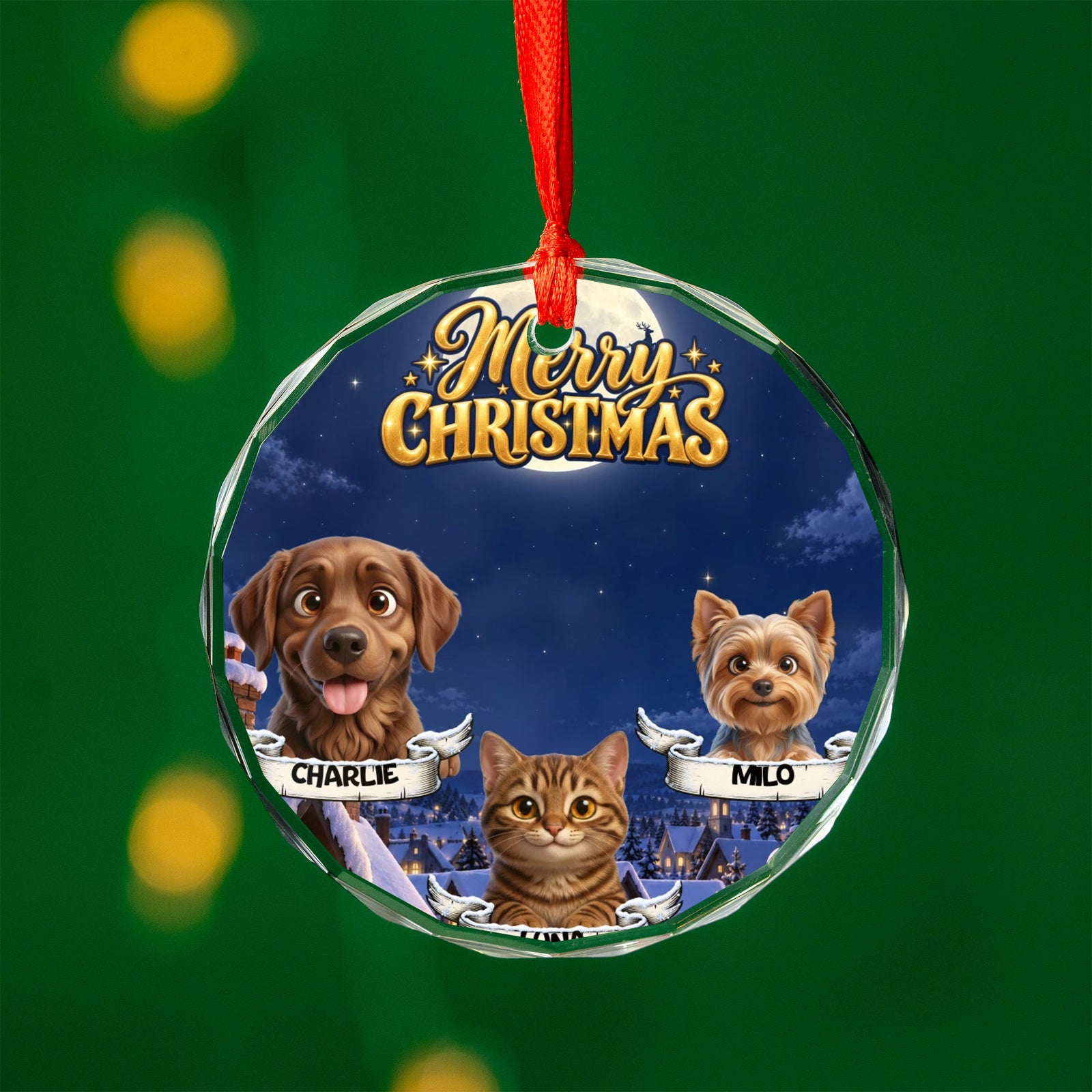 Personalized Pet Christmas Ornament – Moonlit Snowy Village – photo 3