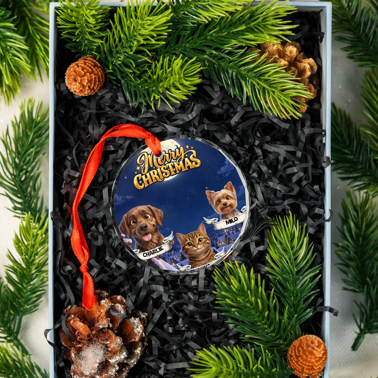 Personalized Pet Christmas Ornament – Moonlit Snowy Village – photo 5