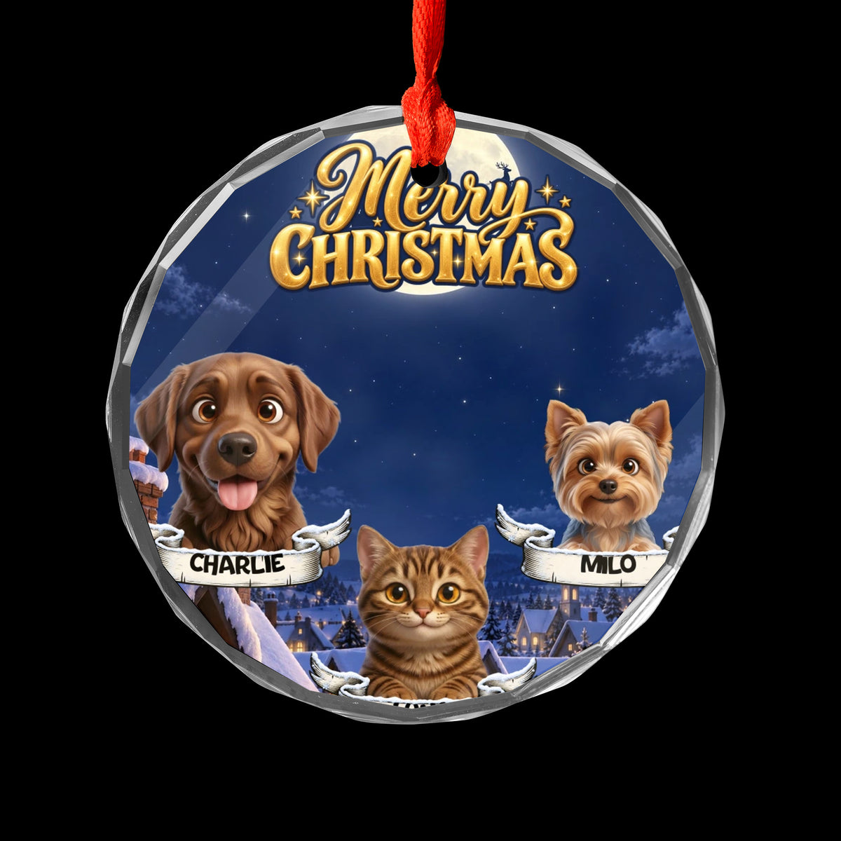 Personalized Pet Christmas Ornament – Moonlit Snowy Village – photo 6