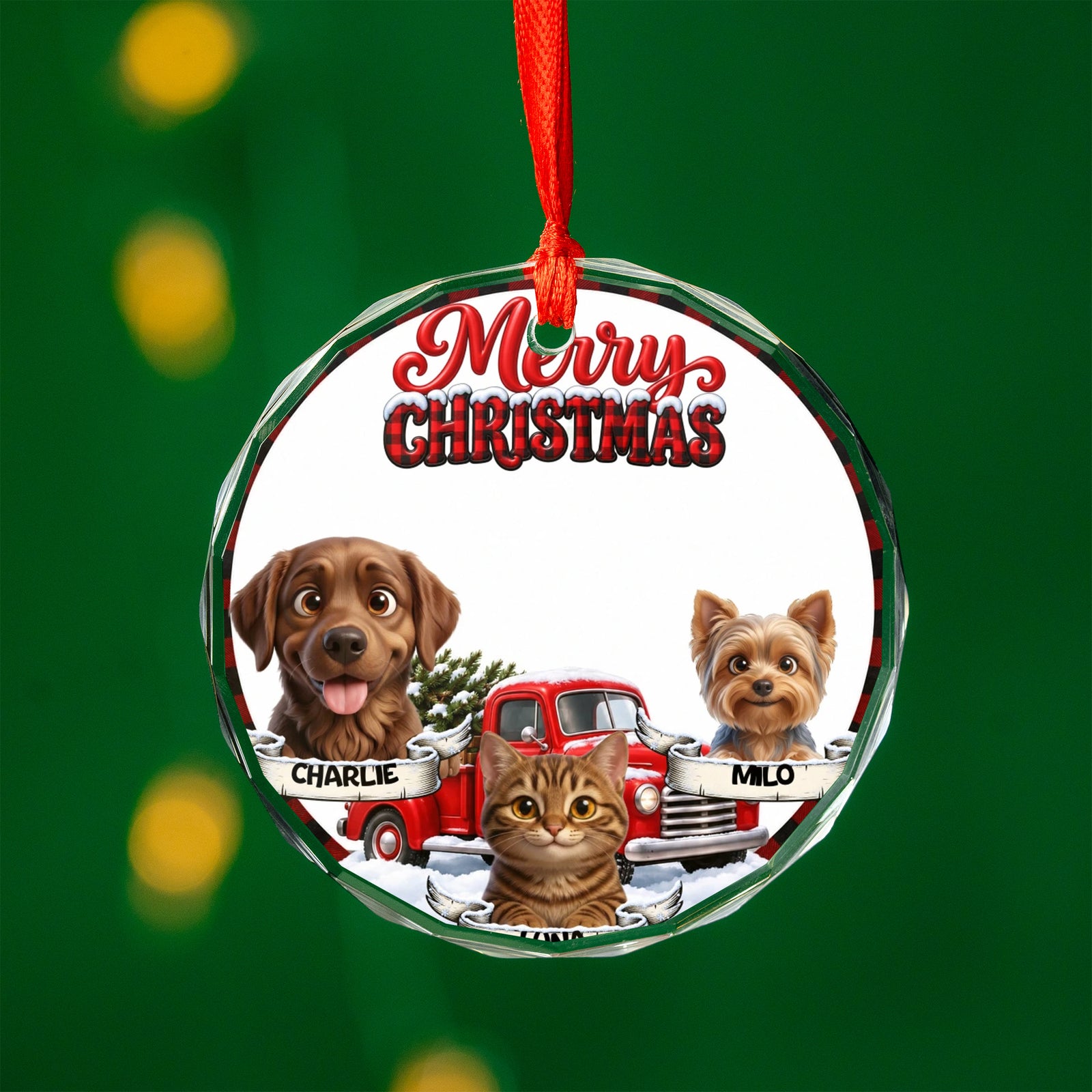 Personalized Pet Ornament – Red Truck Merry Christmas – photo 3