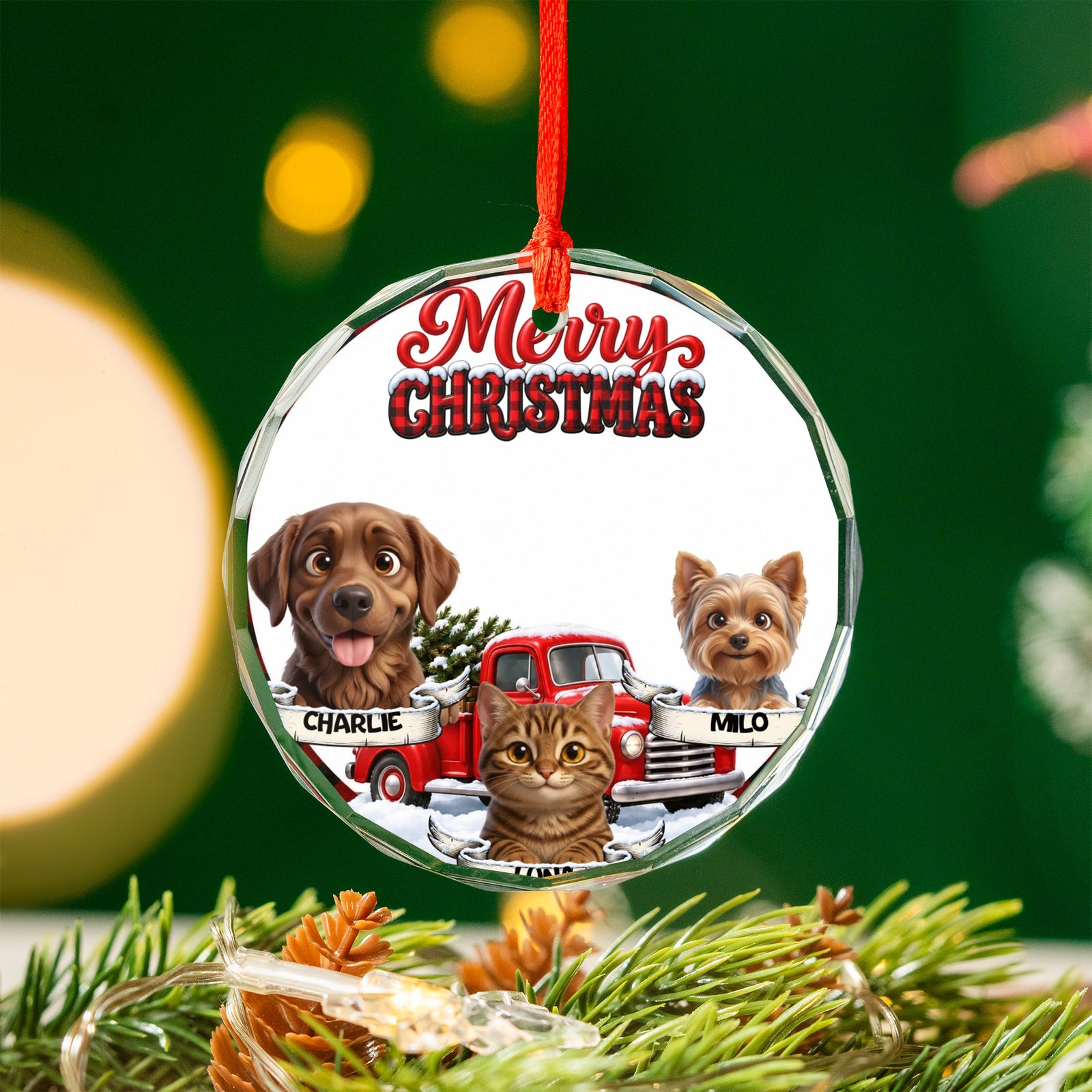 Personalized Pet Ornament – Red Truck Merry Christmas – photo 4