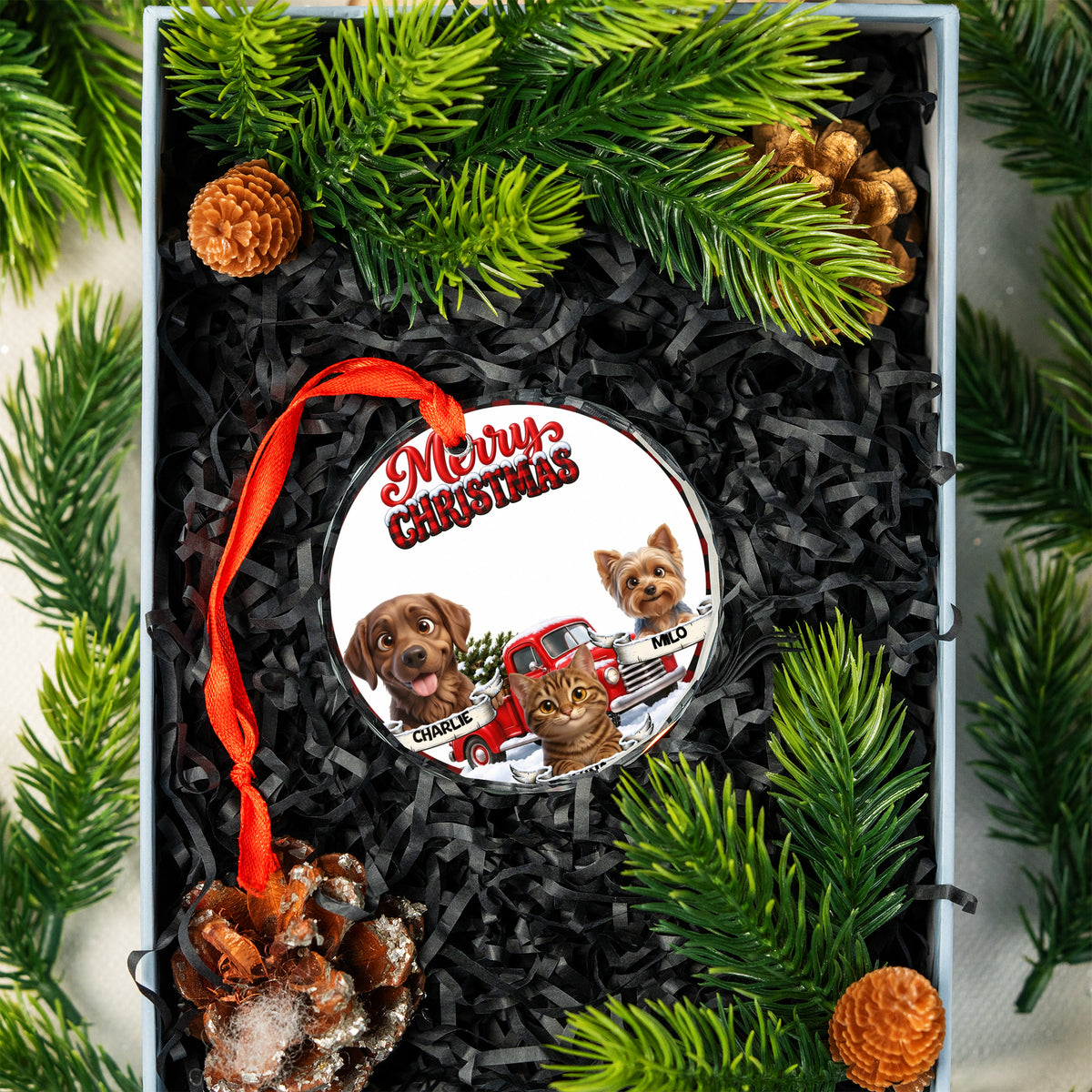 Personalized Pet Ornament – Red Truck Merry Christmas – photo 5