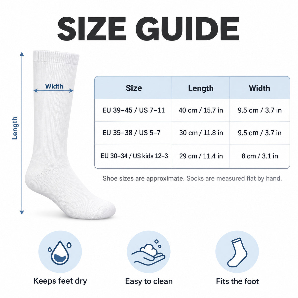 Sock size guide: sizes, length and width