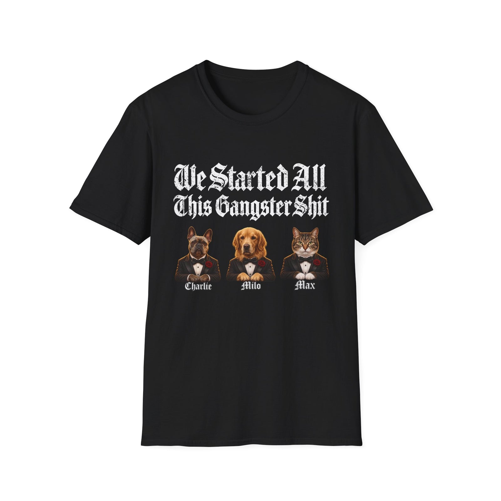 Personalized Gangster Pet Portrait Tee from Photo – Pets with Names