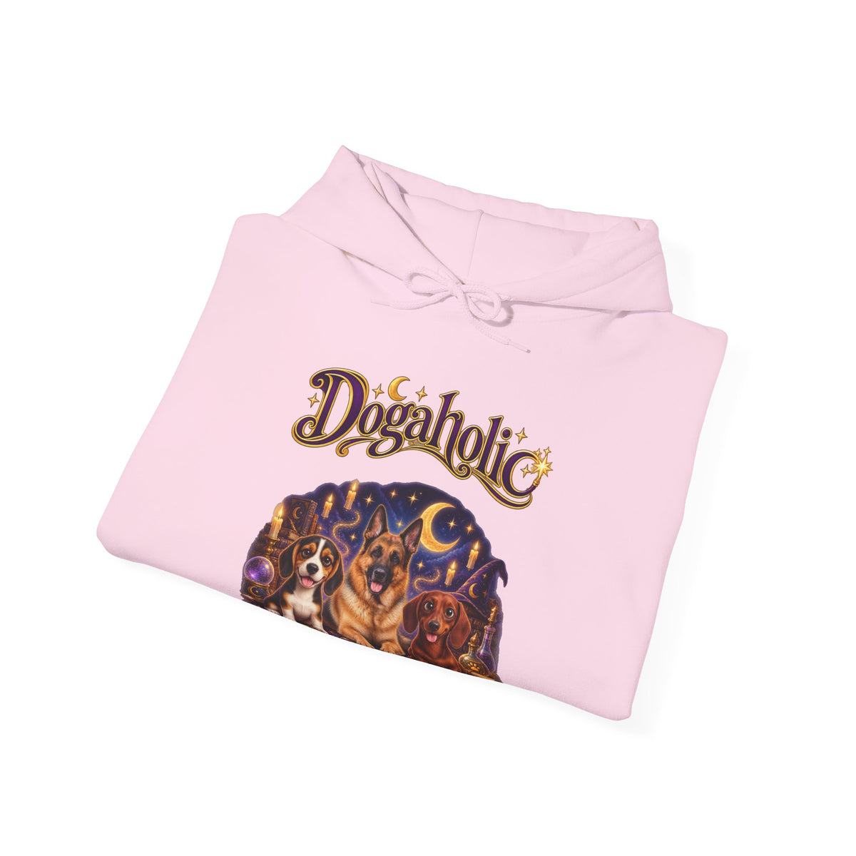 Personalized Graphic Tee – Dogaholic Wizard Dogs – Hoodie Light Pink