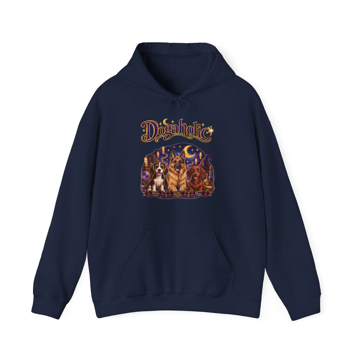 Personalized Graphic Tee – Dogaholic Wizard Dogs – Hoodie Navy
