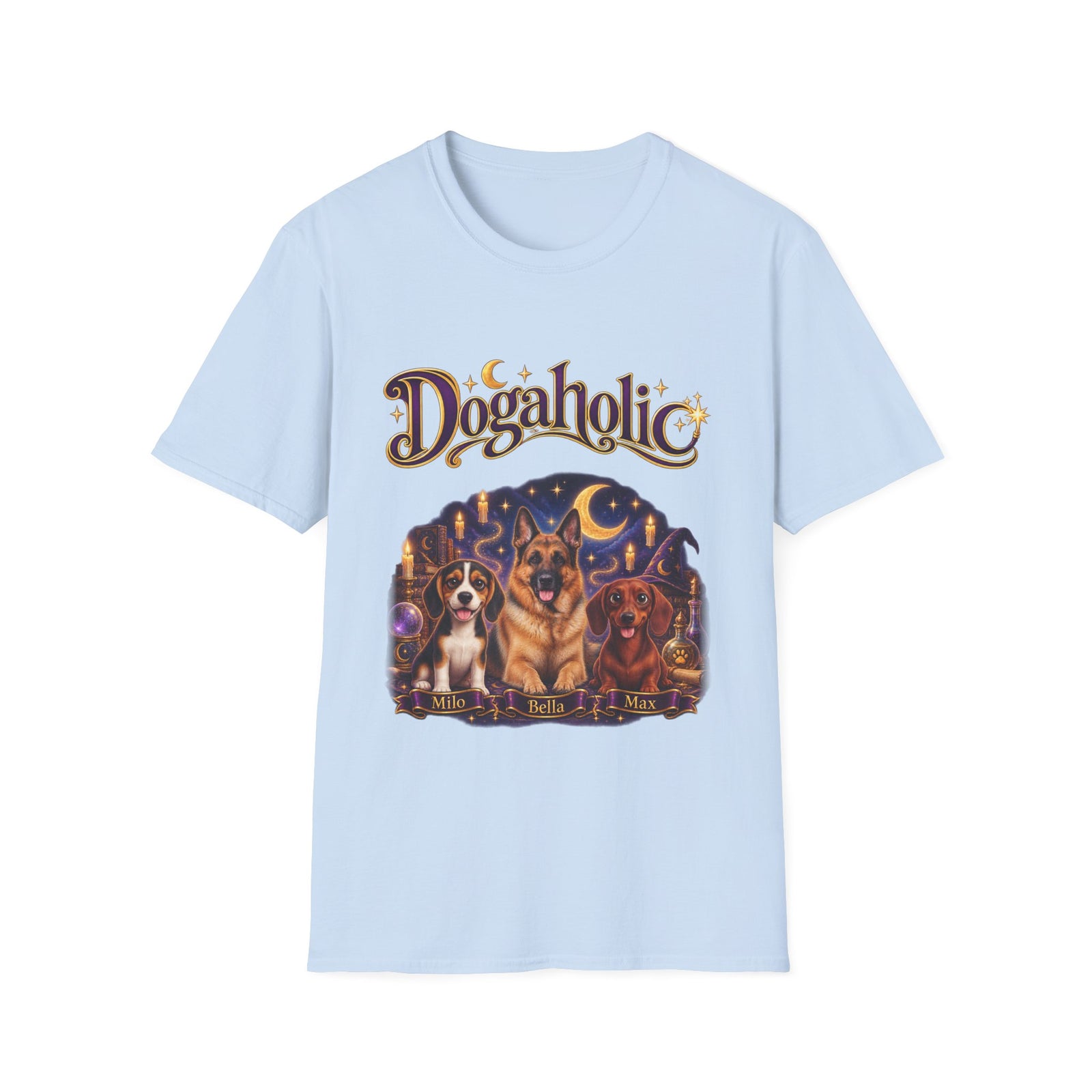 Personalized Graphic Tee – Dogaholic Wizard Dogs