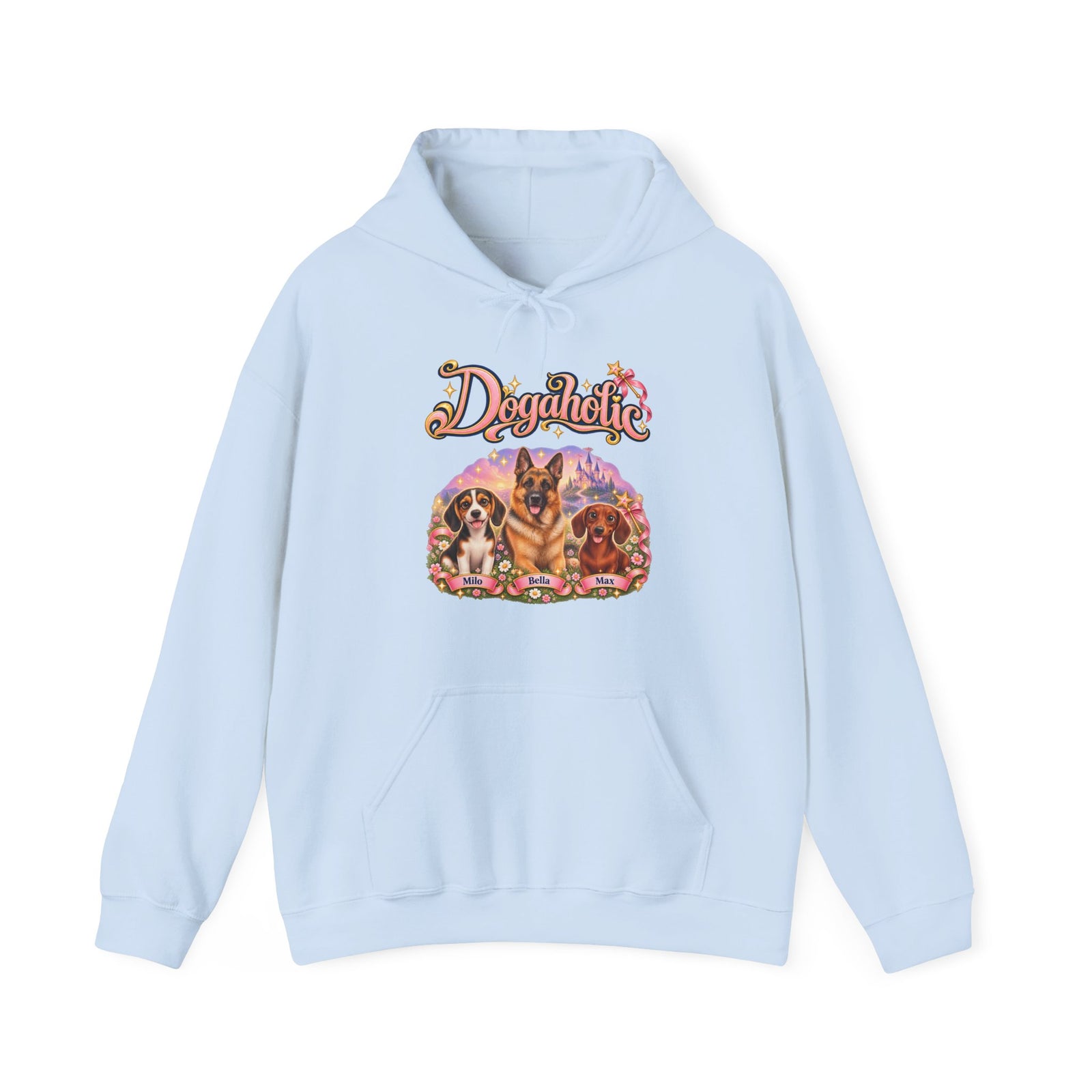 Personalized Graphic Tee – Dogaholic Fairy Tale – Hoodie Light Blue