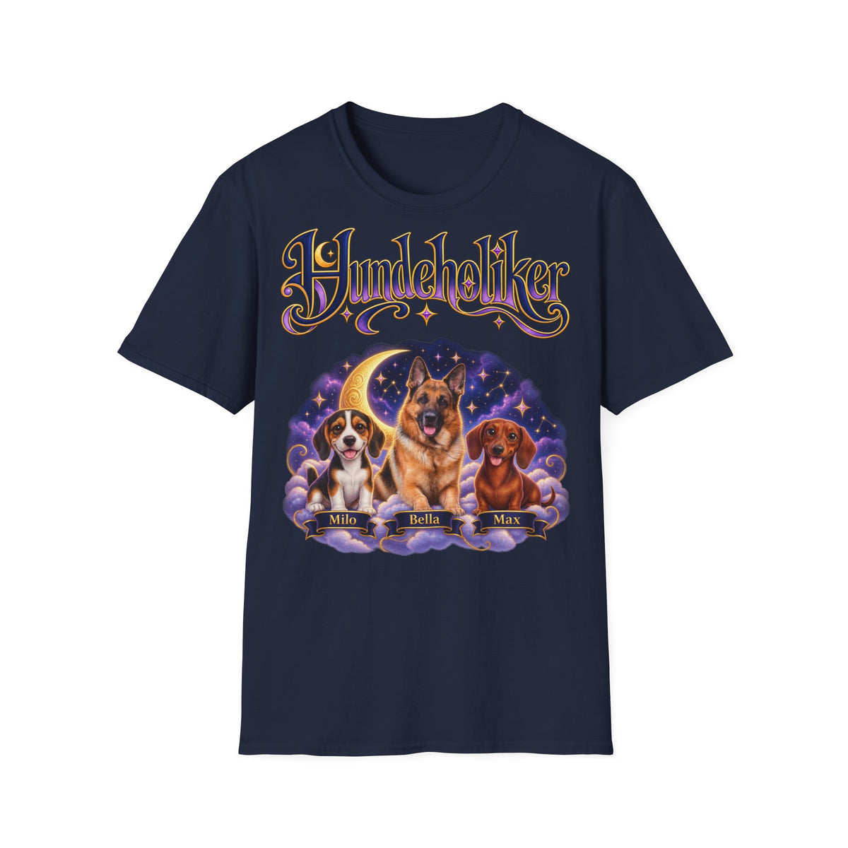 Personalisiertes T-Shirt mit Hunden – Hundeholiker Mondhimmel