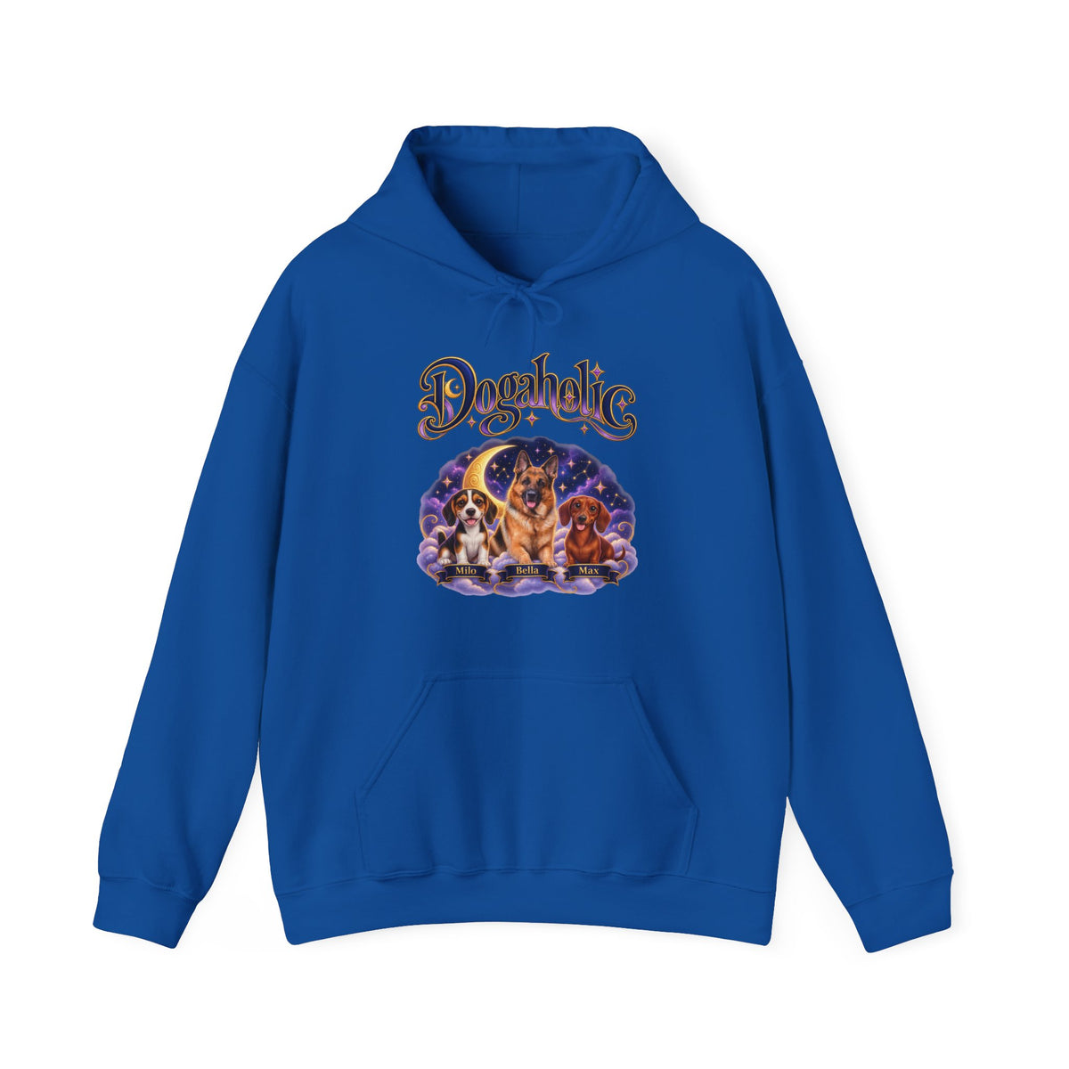 Personalized Graphic Tee – Dogaholic Celestial Dogs – Hoodie Royal