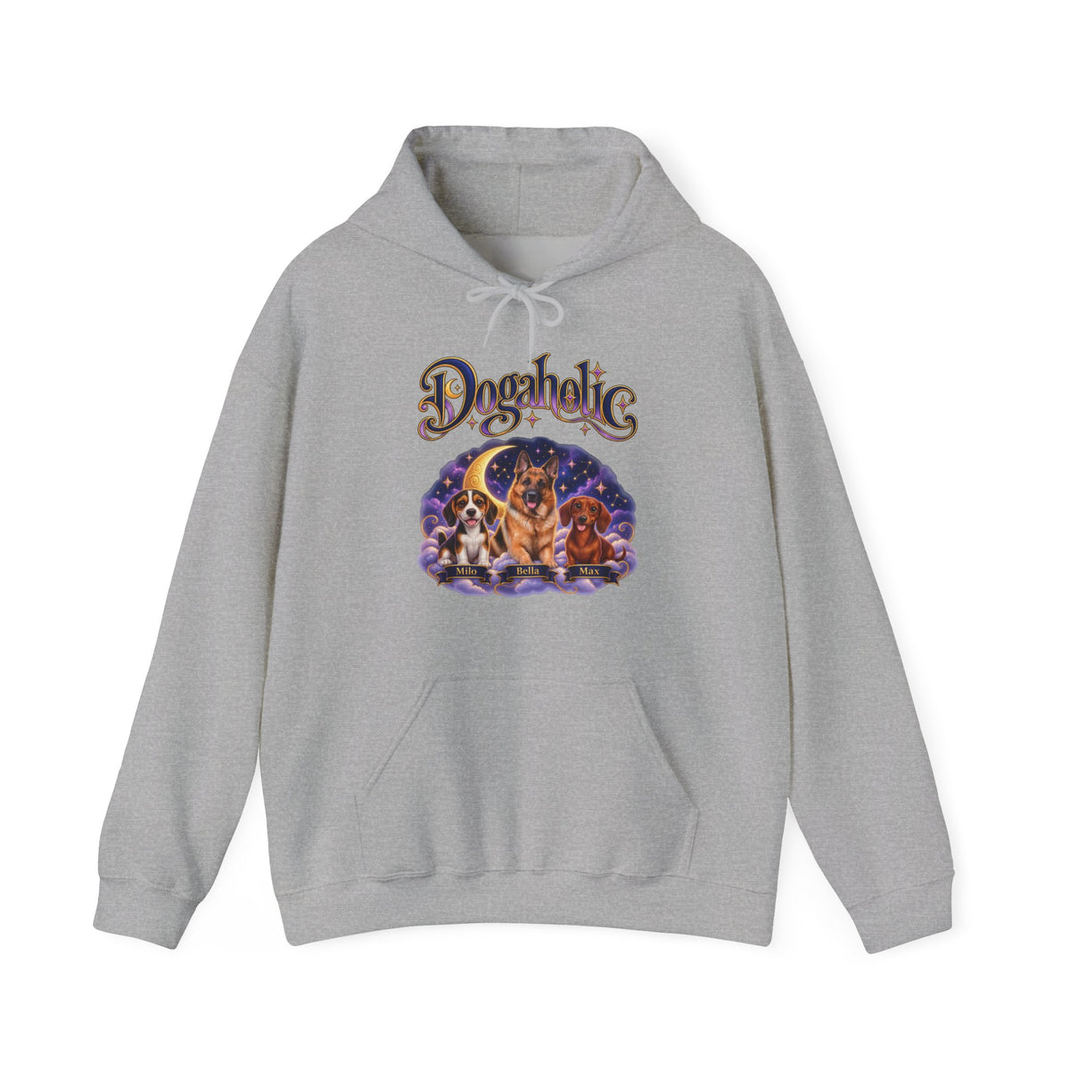 Personalized Graphic Tee – Dogaholic Celestial Dogs – Hoodie Sport Grey