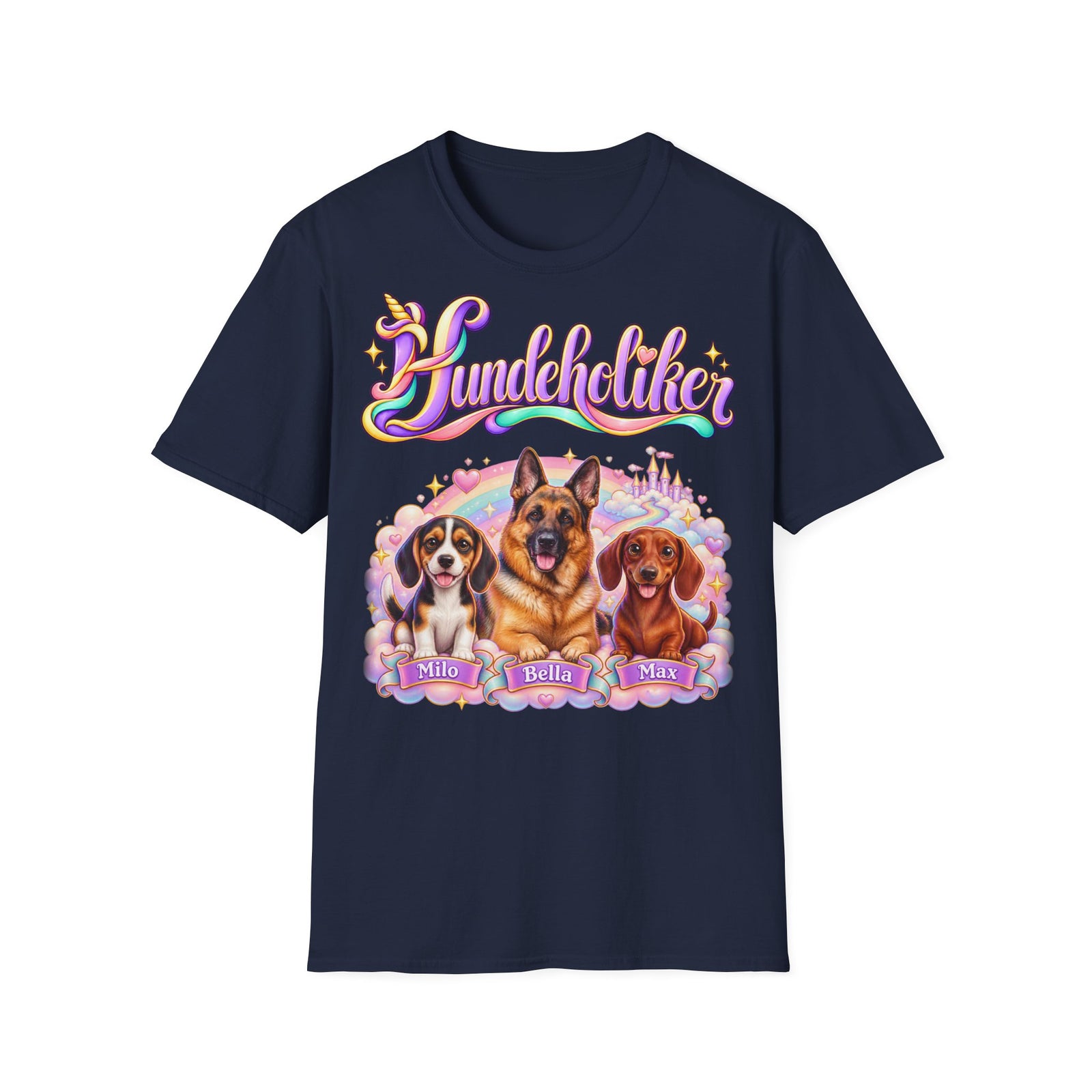 Personalisiertes T-Shirt mit Hunden – Hundeholiker Regenbogen