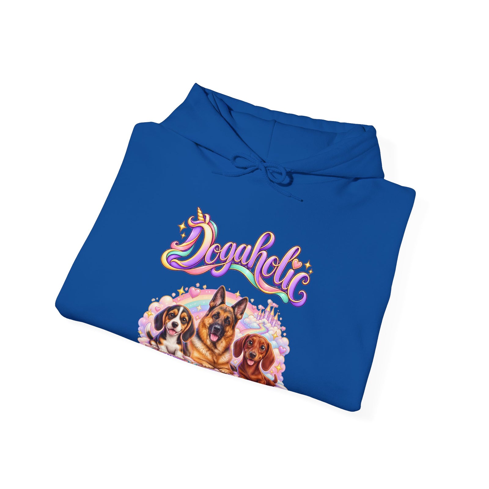 Personalized Graphic Tee – Dogaholic Unicorn Rainbow – Hoodie Royal