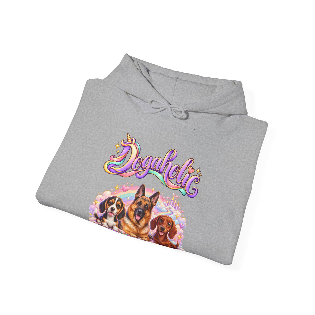 Personalized Graphic Tee – Dogaholic Unicorn Rainbow – Hoodie Sport Grey