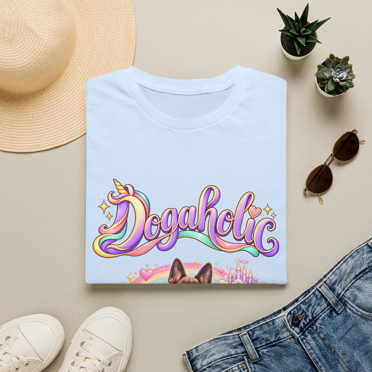 Personalized Graphic Tee – Dogaholic Unicorn Rainbow – photo 2