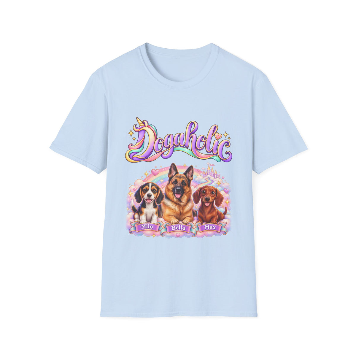 Personalized Graphic Tee – Dogaholic Unicorn Rainbow