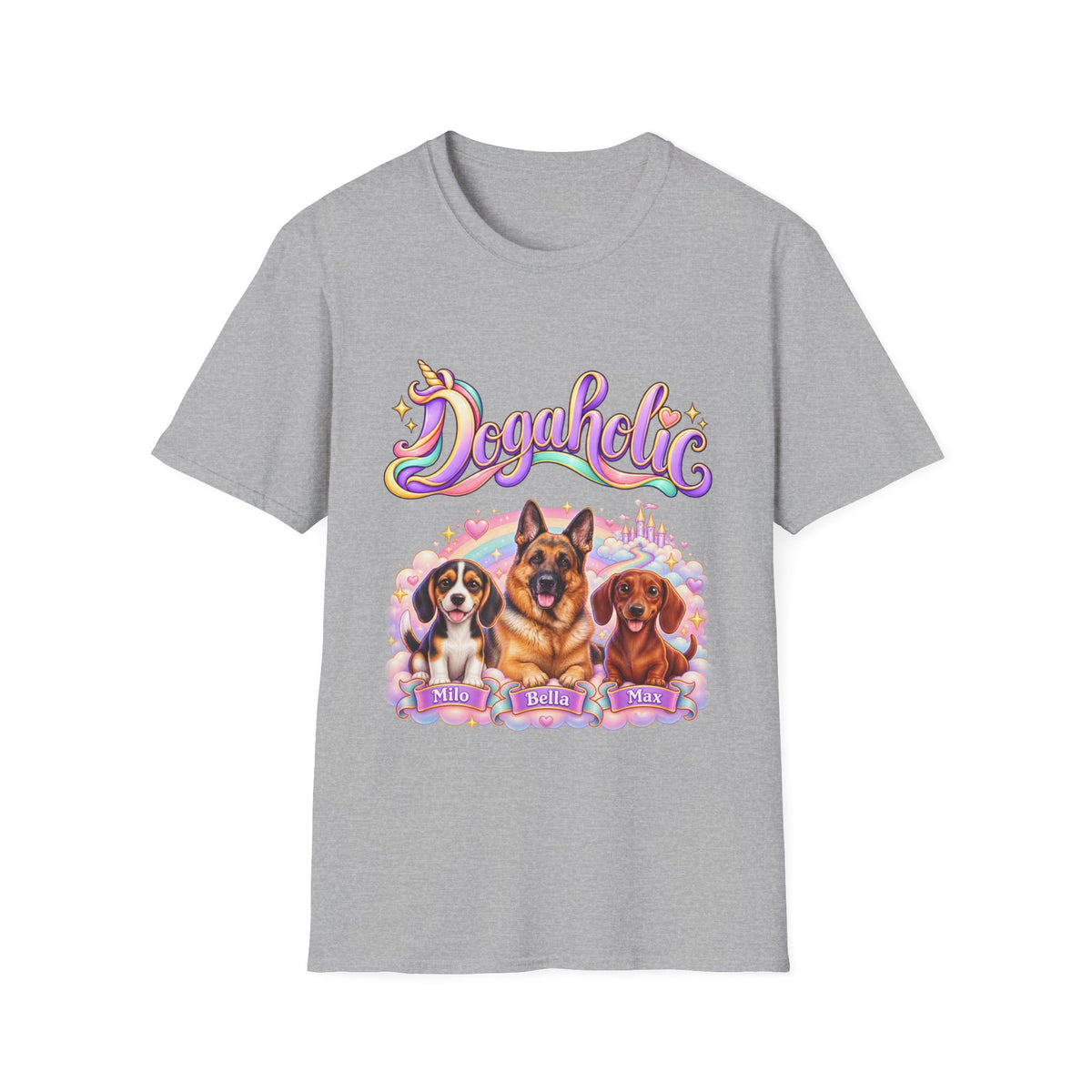Personalized Graphic Tee – Dogaholic Unicorn Rainbow – photo 10