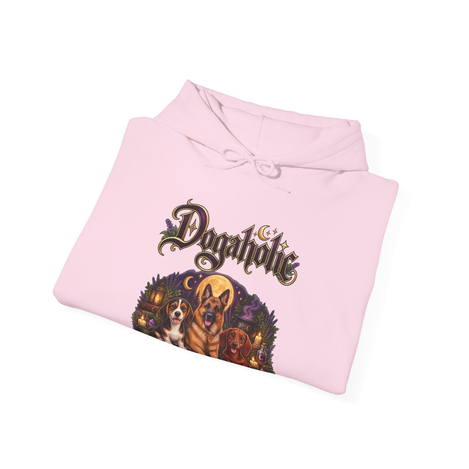 Personalized Graphic Tee – Witchy Dogaholic – Hoodie Light Pink