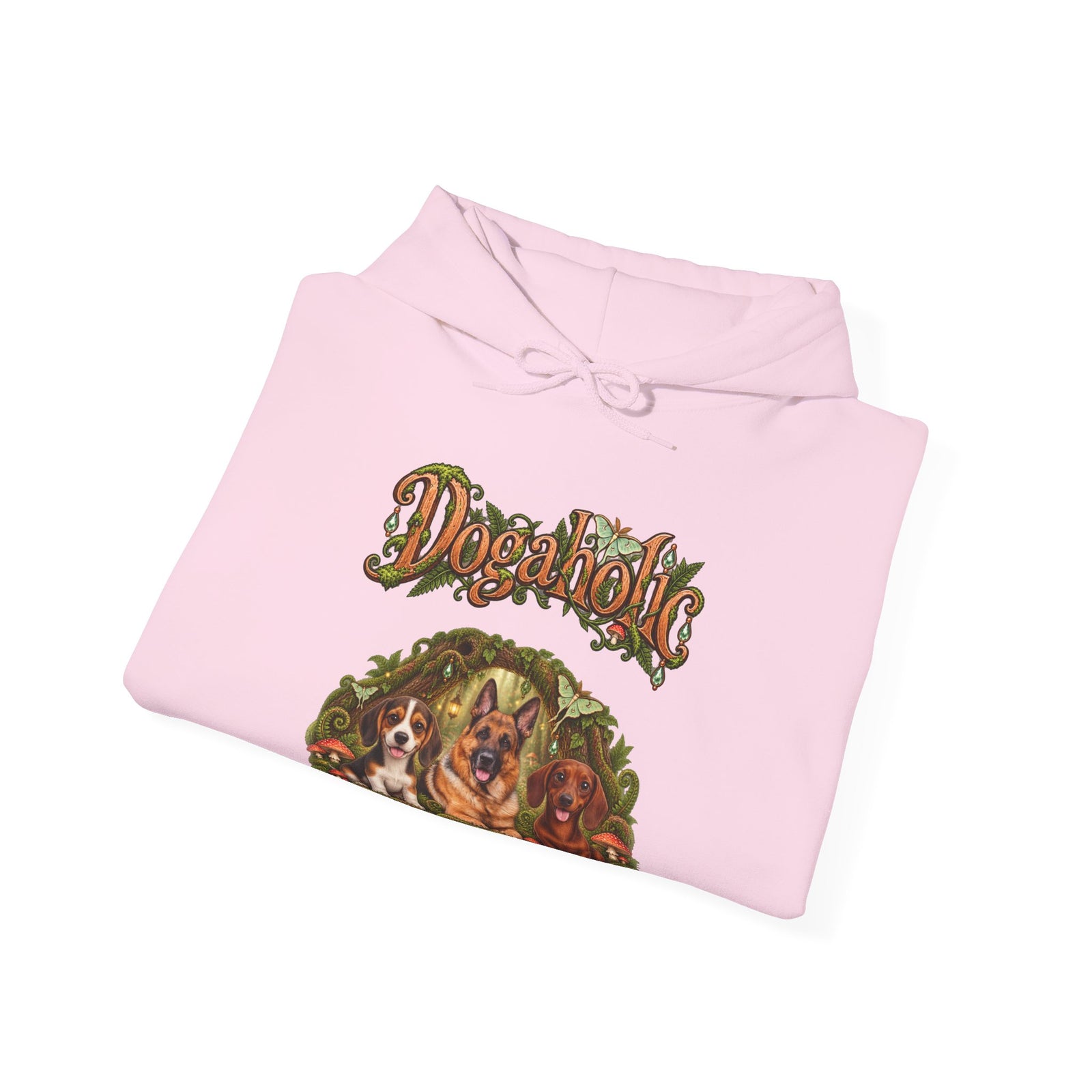 Personalized Graphic Tee – Dogaholic Enchanted Forest – Hoodie Light Pink