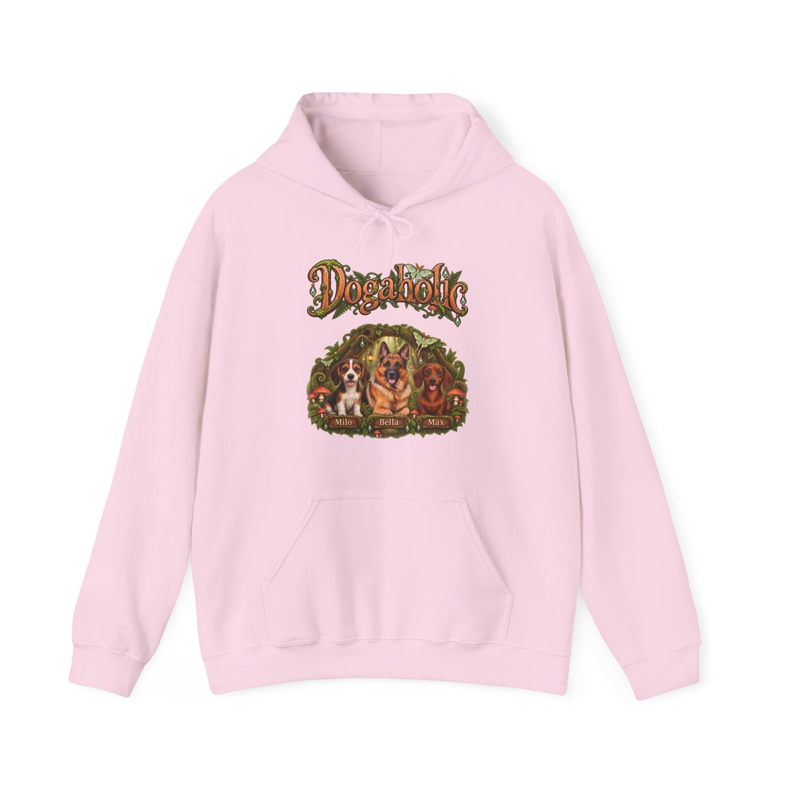 Personalized Graphic Tee – Dogaholic Enchanted Forest – Hoodie Light Pink
