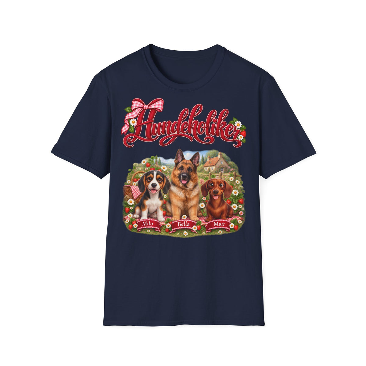 Personalisiertes T-Shirt mit Hunden – Hundeholiker Picknick
