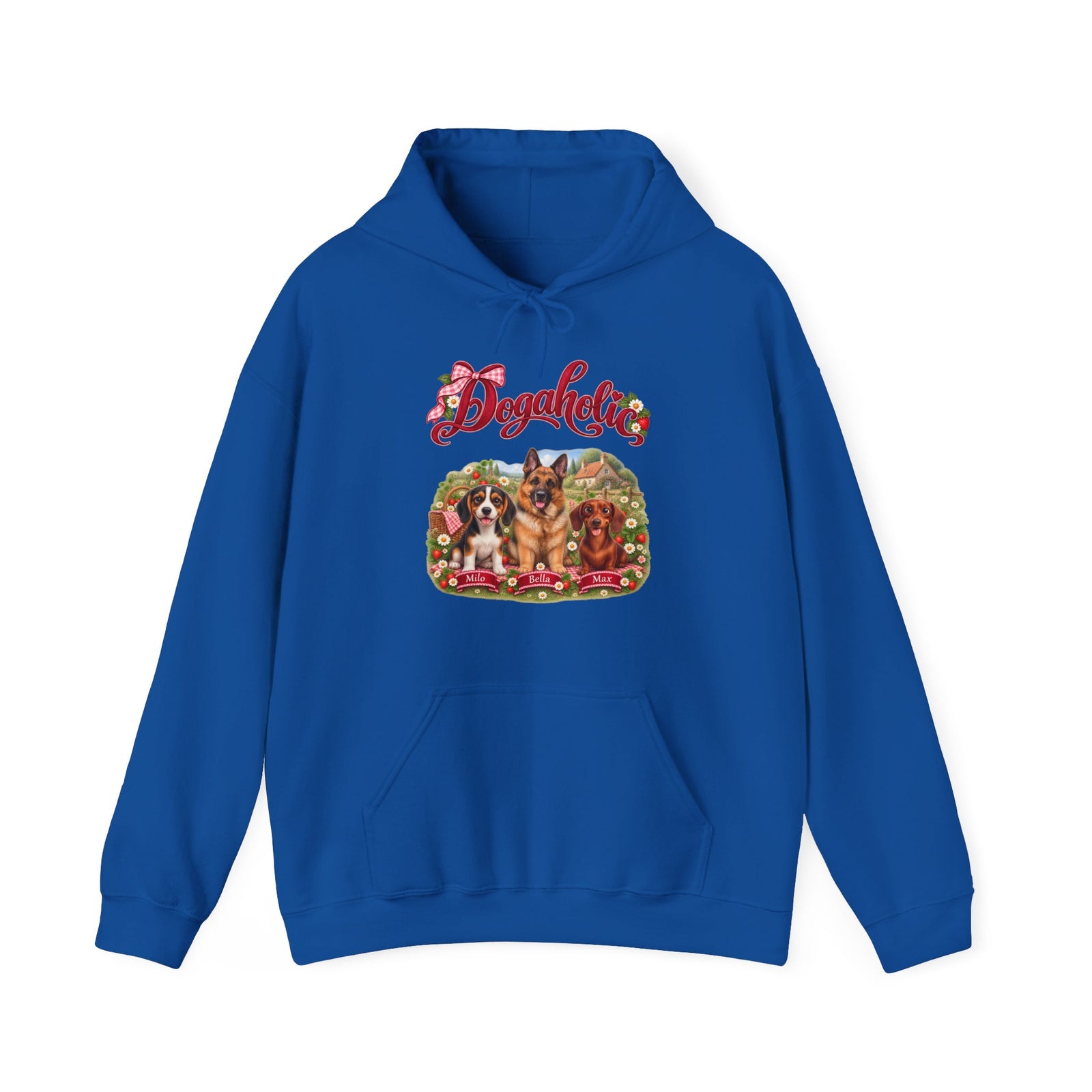Personalized Graphic Tee – Dogaholic Strawberry Picnic – Hoodie Royal