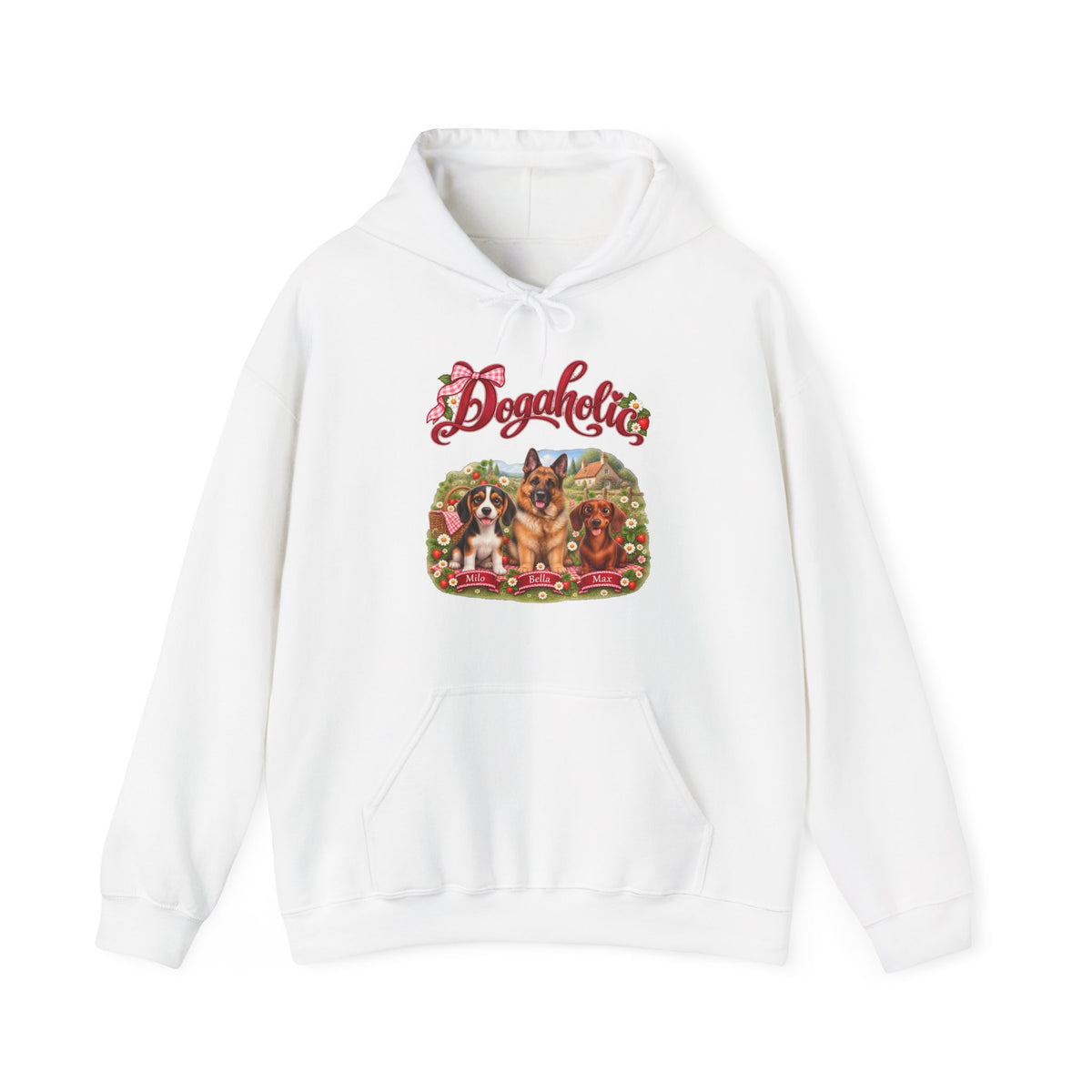 Personalized Graphic Tee – Dogaholic Strawberry Picnic – Hoodie White