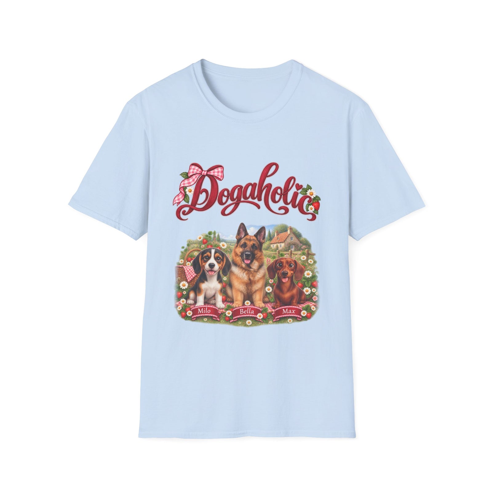 Personalized Graphic Tee – Dogaholic Strawberry Picnic