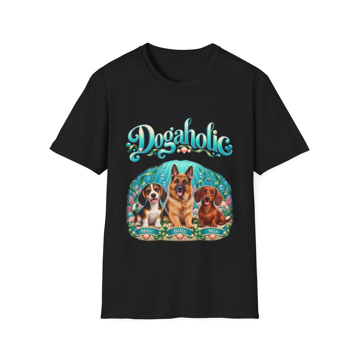 Personalized Graphic Tee – Dogaholic Mermaid Dogs – photo 16