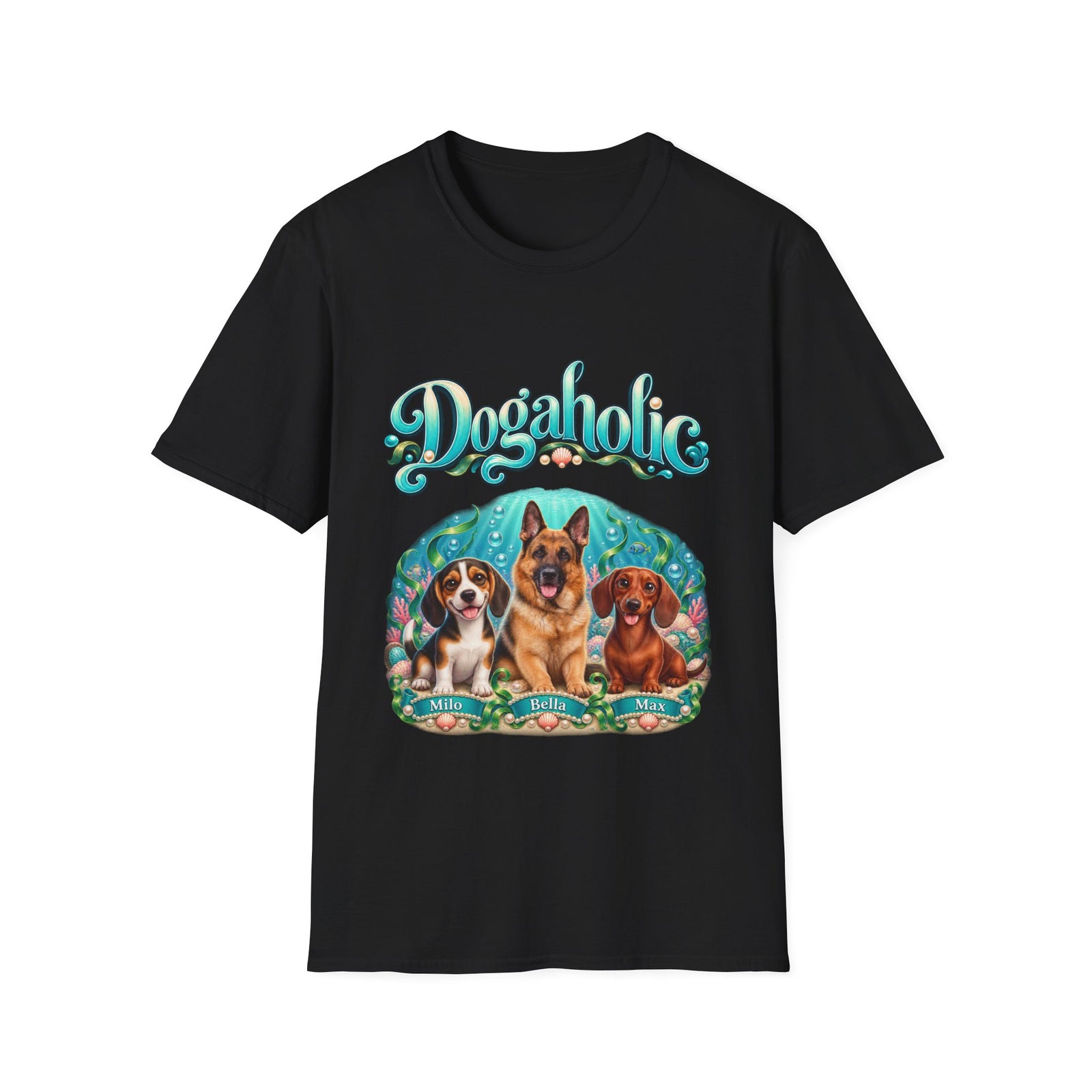 Personalized Graphic Tee – Dogaholic Mermaid Dogs – photo 16