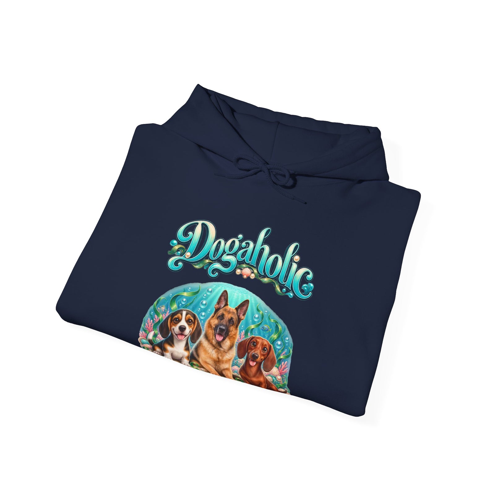 Personalized Graphic Tee – Dogaholic Mermaid Dogs – Hoodie Navy