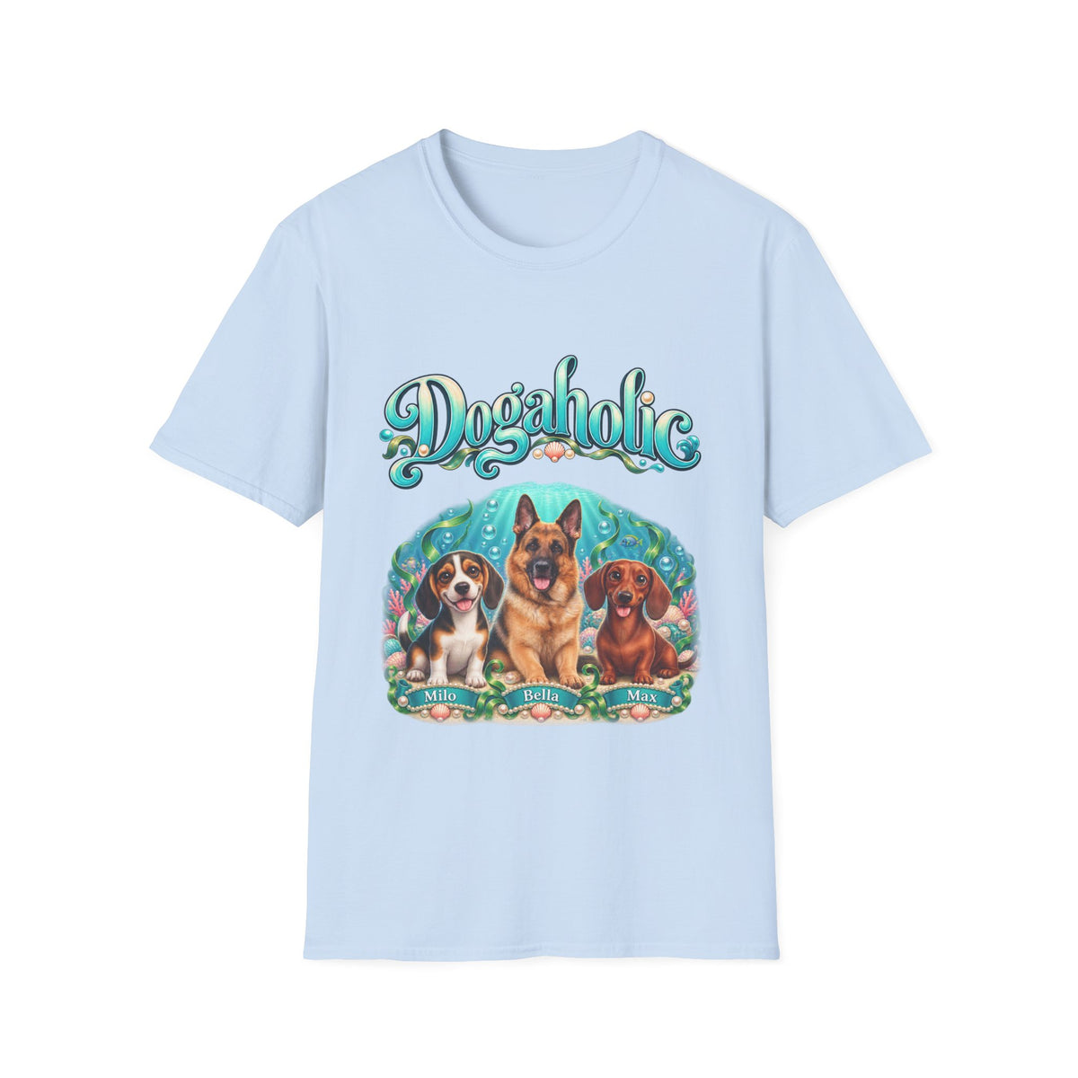 Personalized Graphic Tee – Dogaholic Mermaid Dogs