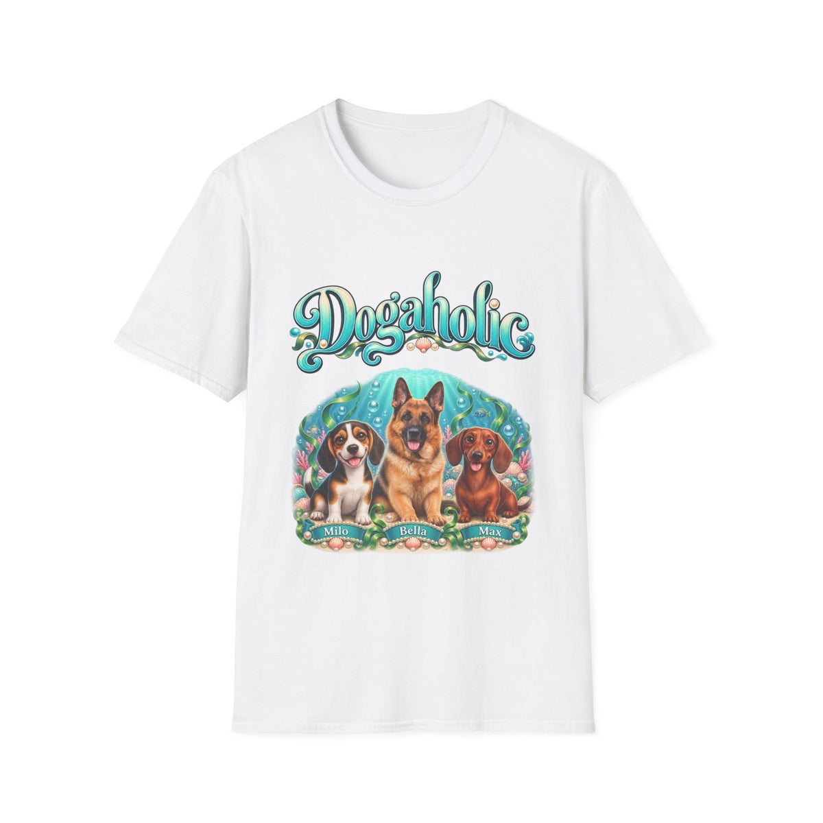 Personalized Graphic Tee – Dogaholic Mermaid Dogs – photo 13