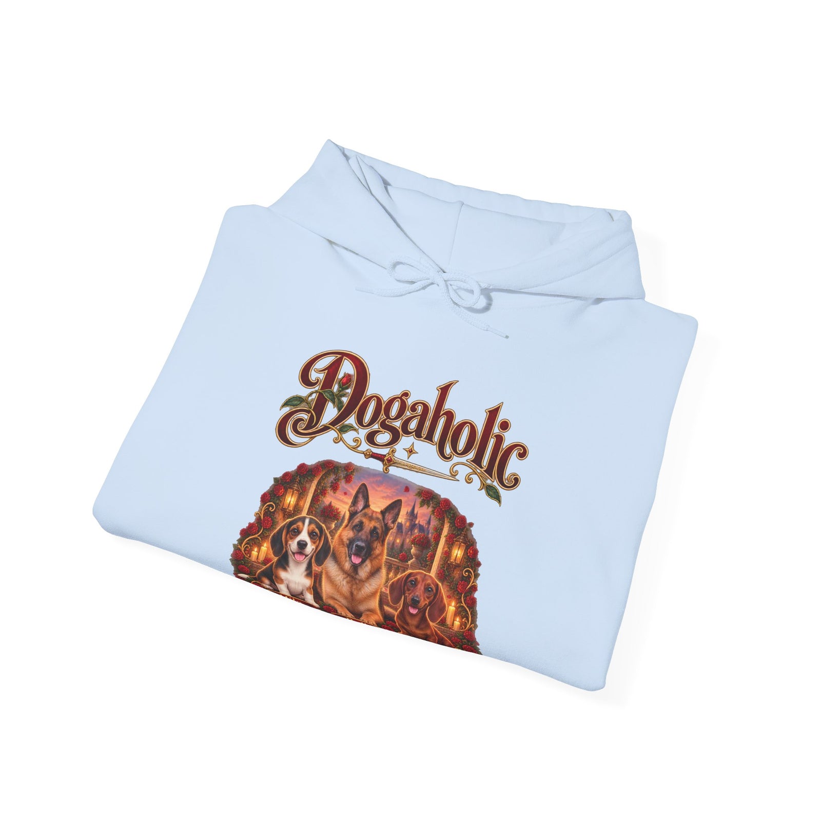 Personalized Graphic Tee – Dogaholic Rose Fantasy – Hoodie Light Blue