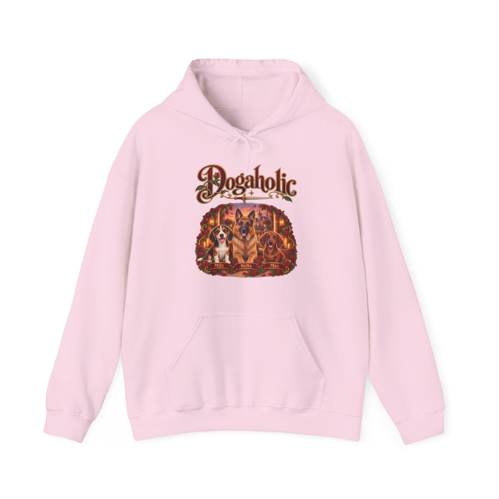 Personalized Graphic Tee – Dogaholic Rose Fantasy – Hoodie Light Pink
