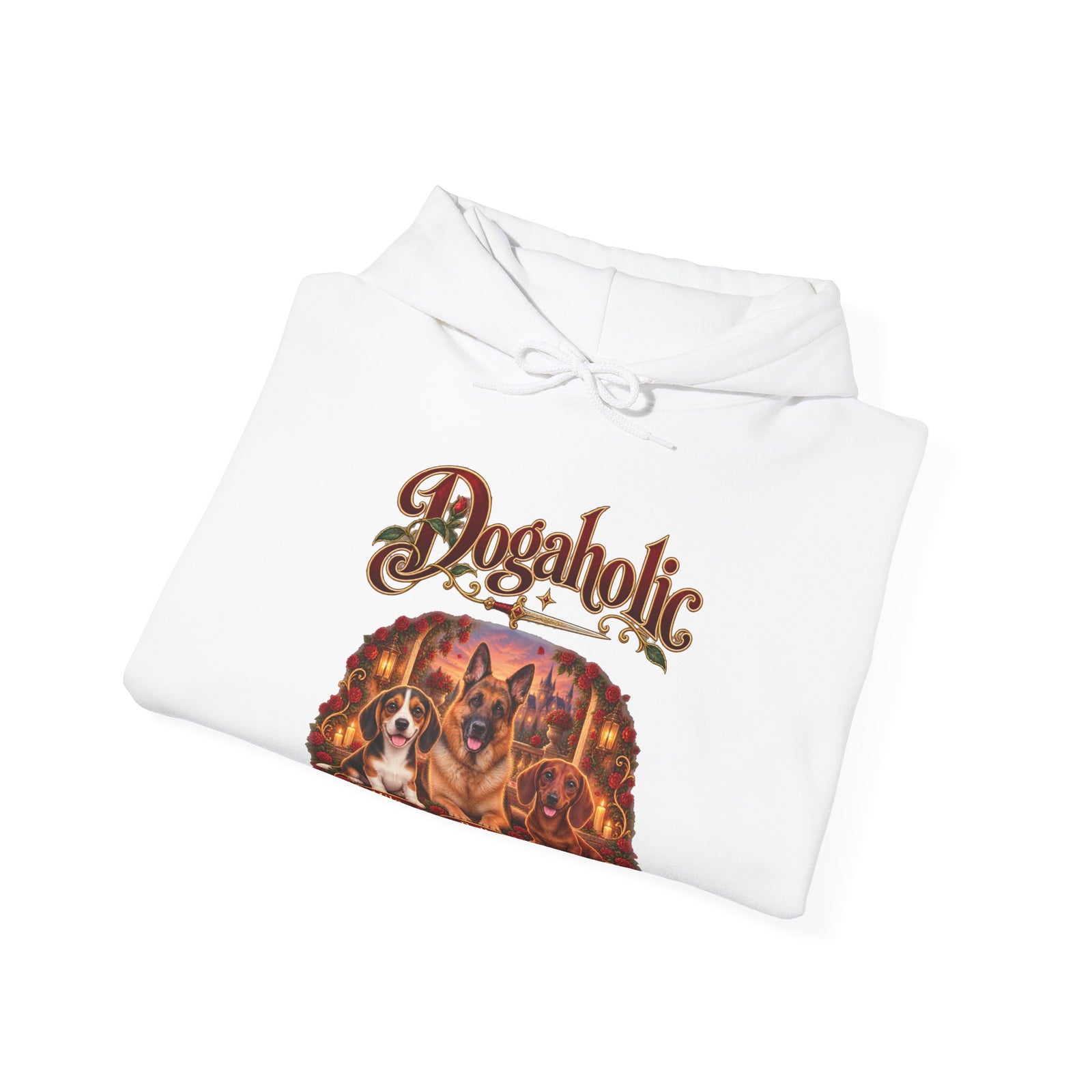 Personalized Graphic Tee – Dogaholic Rose Fantasy – Hoodie White