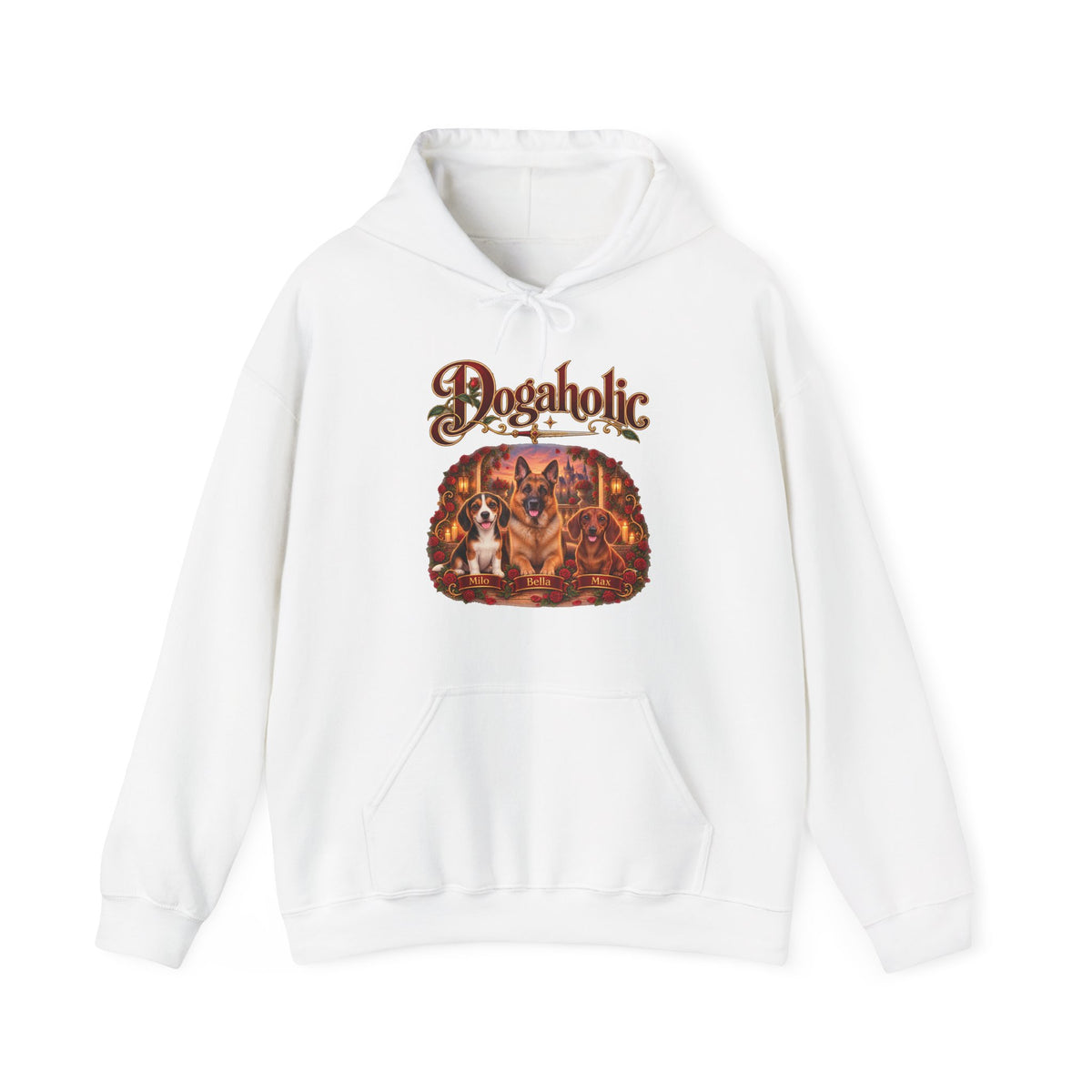 Personalized Graphic Tee – Dogaholic Rose Fantasy – Hoodie White