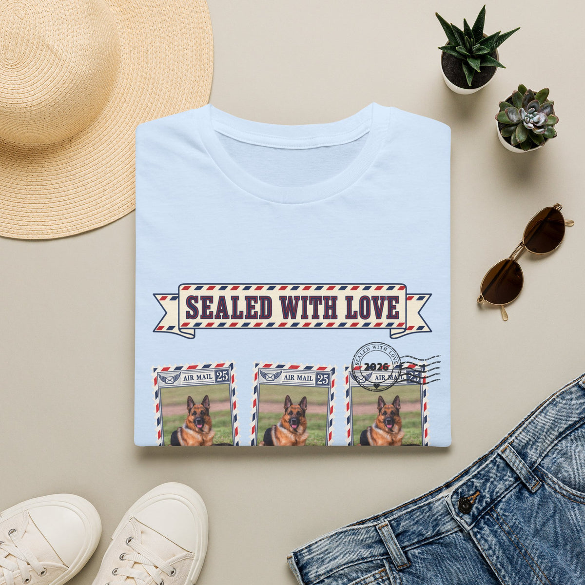 Personalized Graphic Tee – Dog Air Mail Stamps – Foto 2