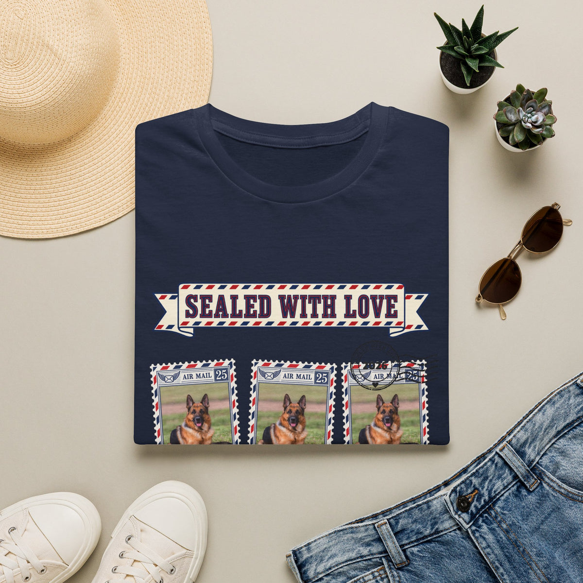 Personalized Graphic Tee – Dog Air Mail Stamps – Foto 5