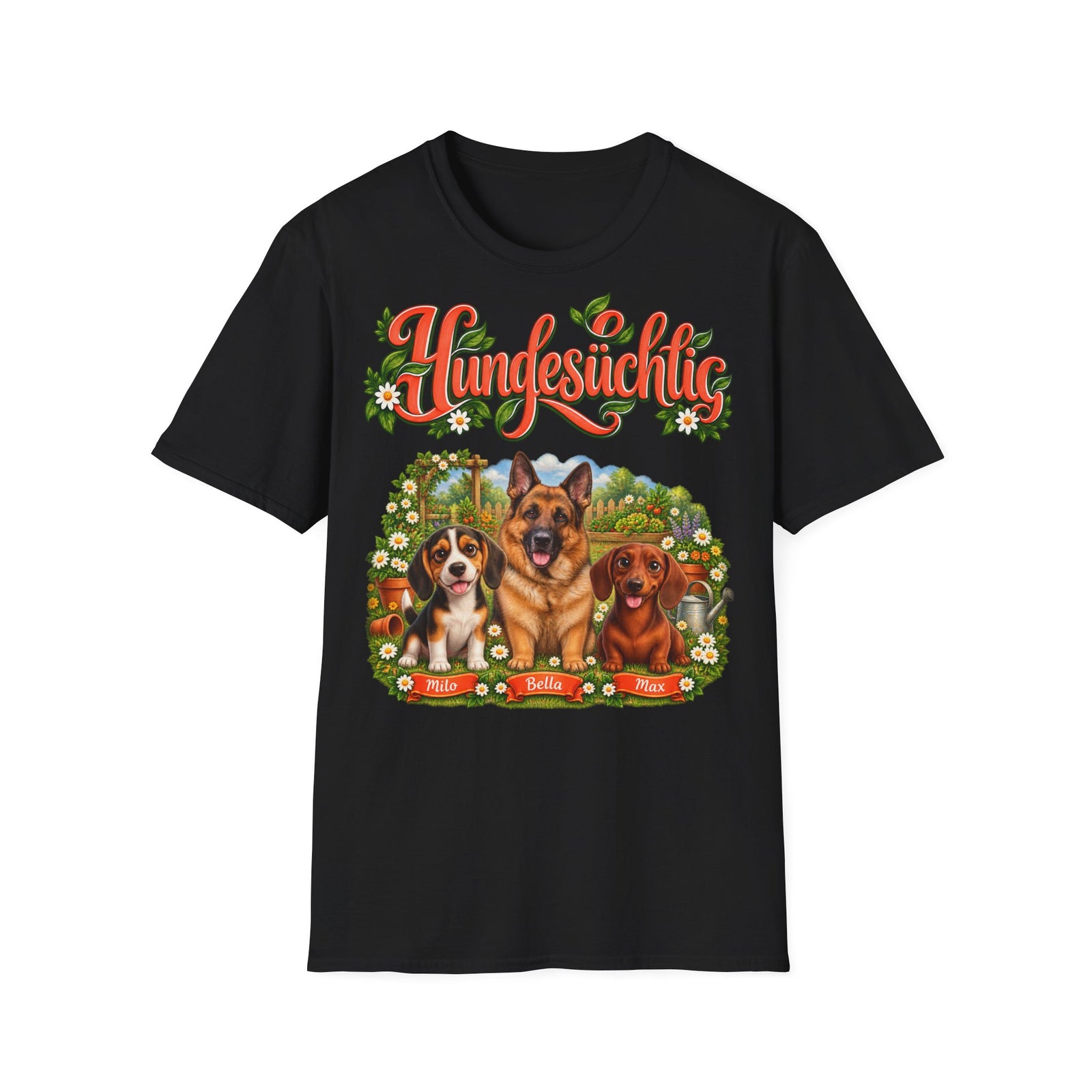 Personalisiertes T-Shirt – Hundesüchtig im Garten – Foto 13