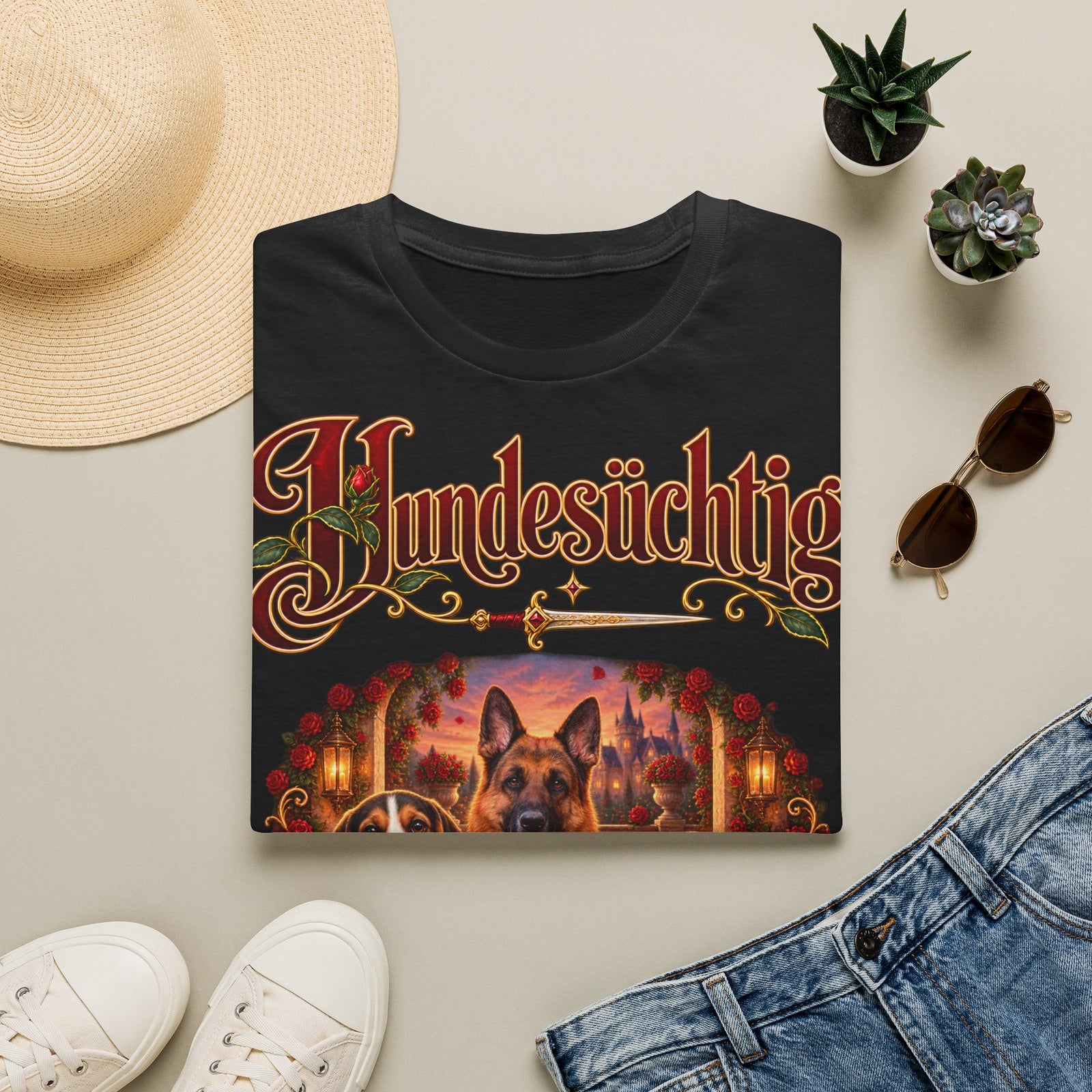 Personalisiertes T-Shirt – Hundesüchtig mit Rosen – Foto 14