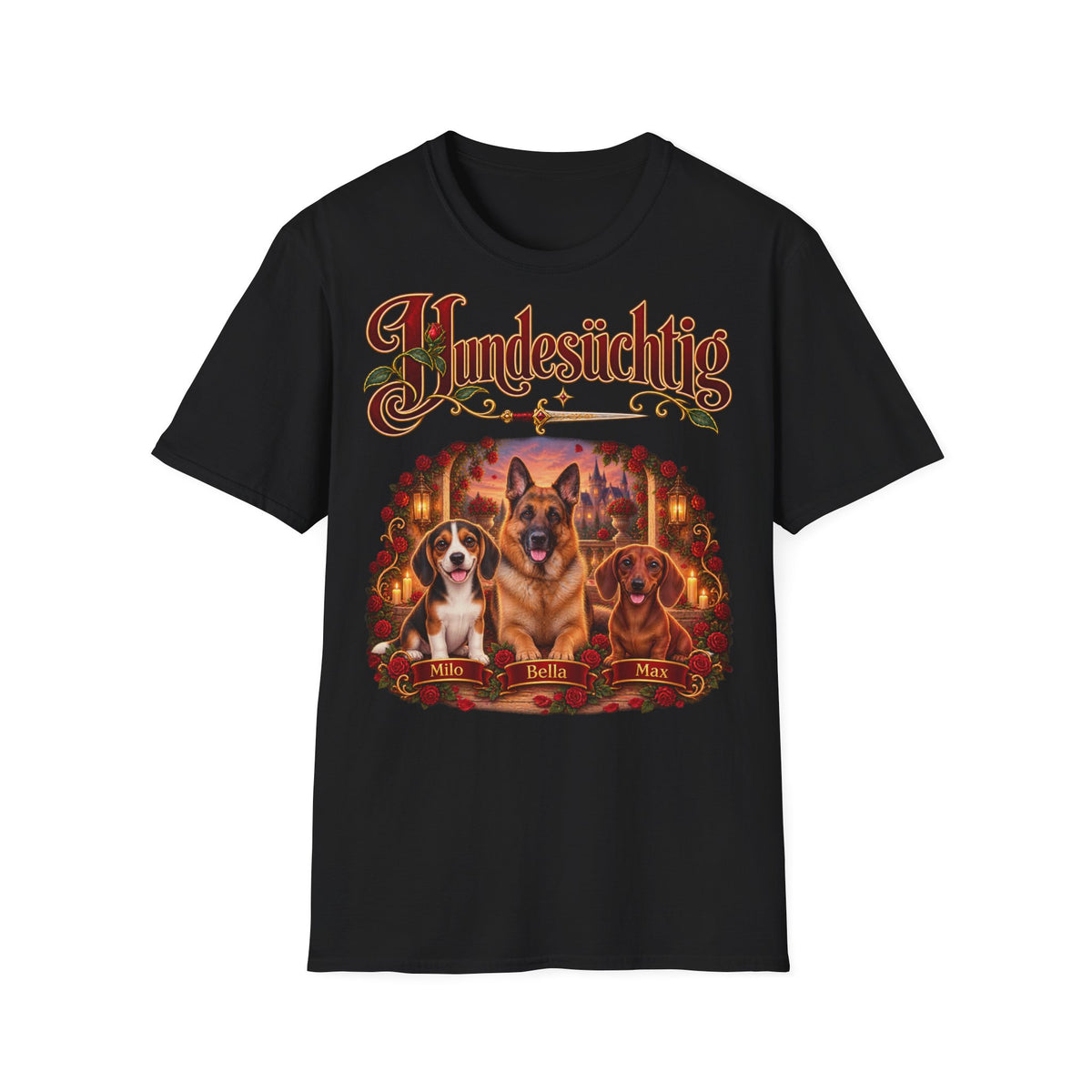 Personalisiertes T-Shirt – Hundesüchtig mit Rosen – Foto 13