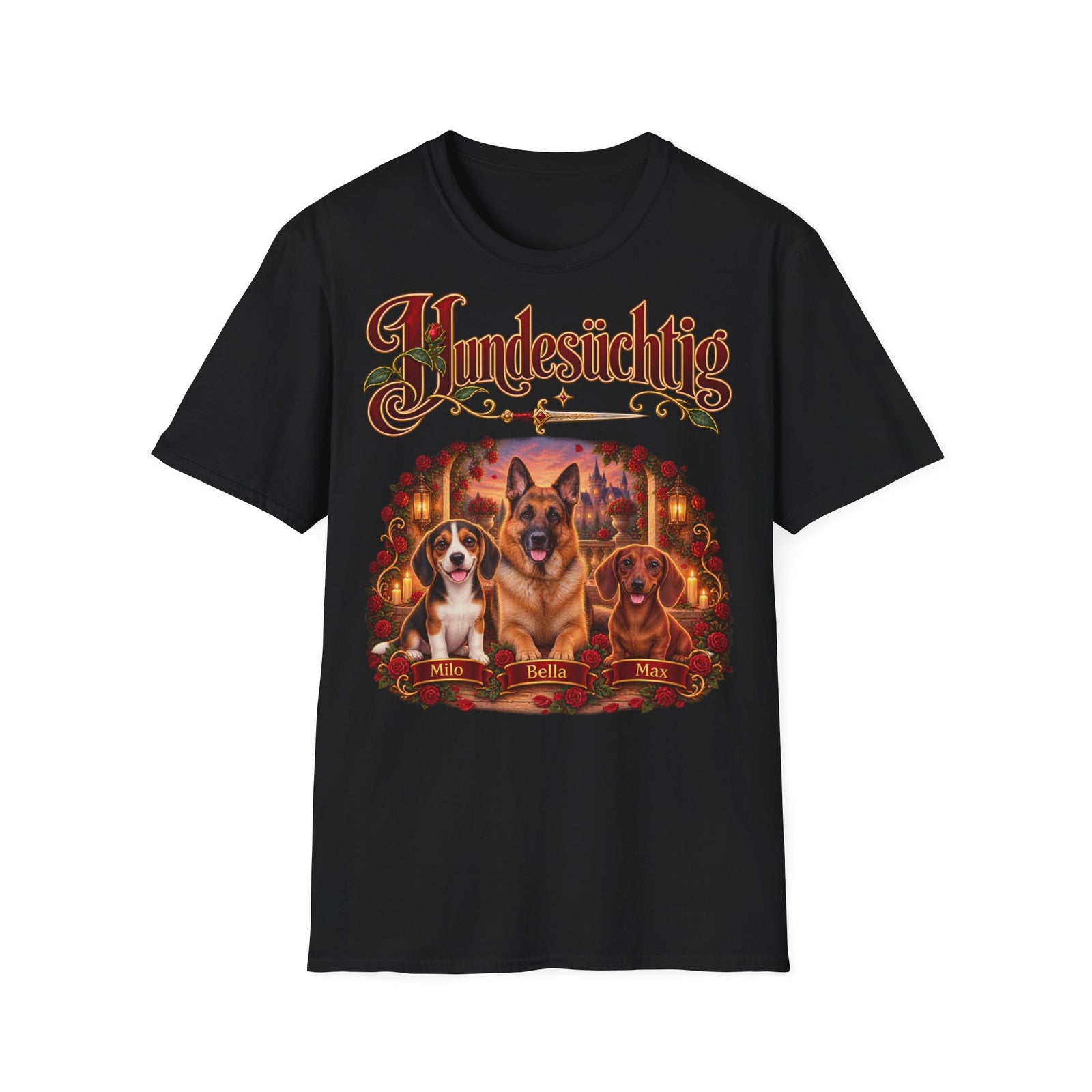 Personalisiertes T-Shirt – Hundesüchtig mit Rosen – Foto 13