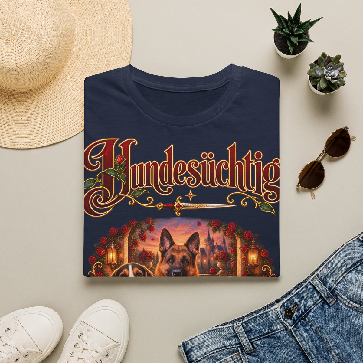 Personalisiertes T-Shirt – Hundesüchtig mit Rosen – Foto 2