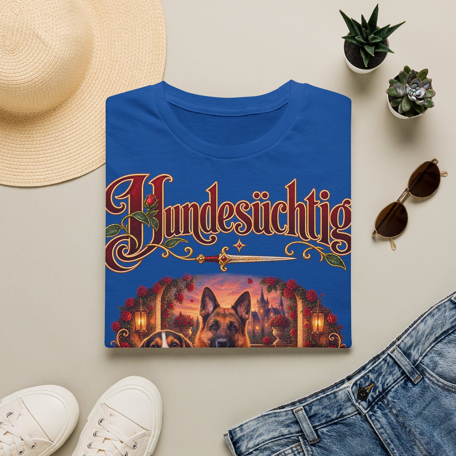 Personalisiertes T-Shirt – Hundesüchtig mit Rosen – Foto 5