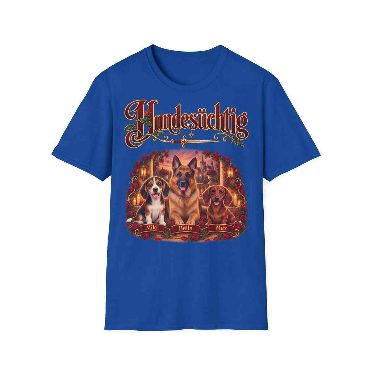 Personalisiertes T-Shirt – Hundesüchtig mit Rosen – Foto 4
