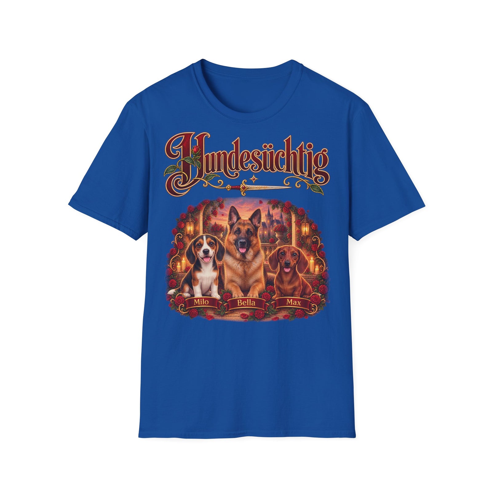 Personalisiertes T-Shirt – Hundesüchtig mit Rosen – Foto 4